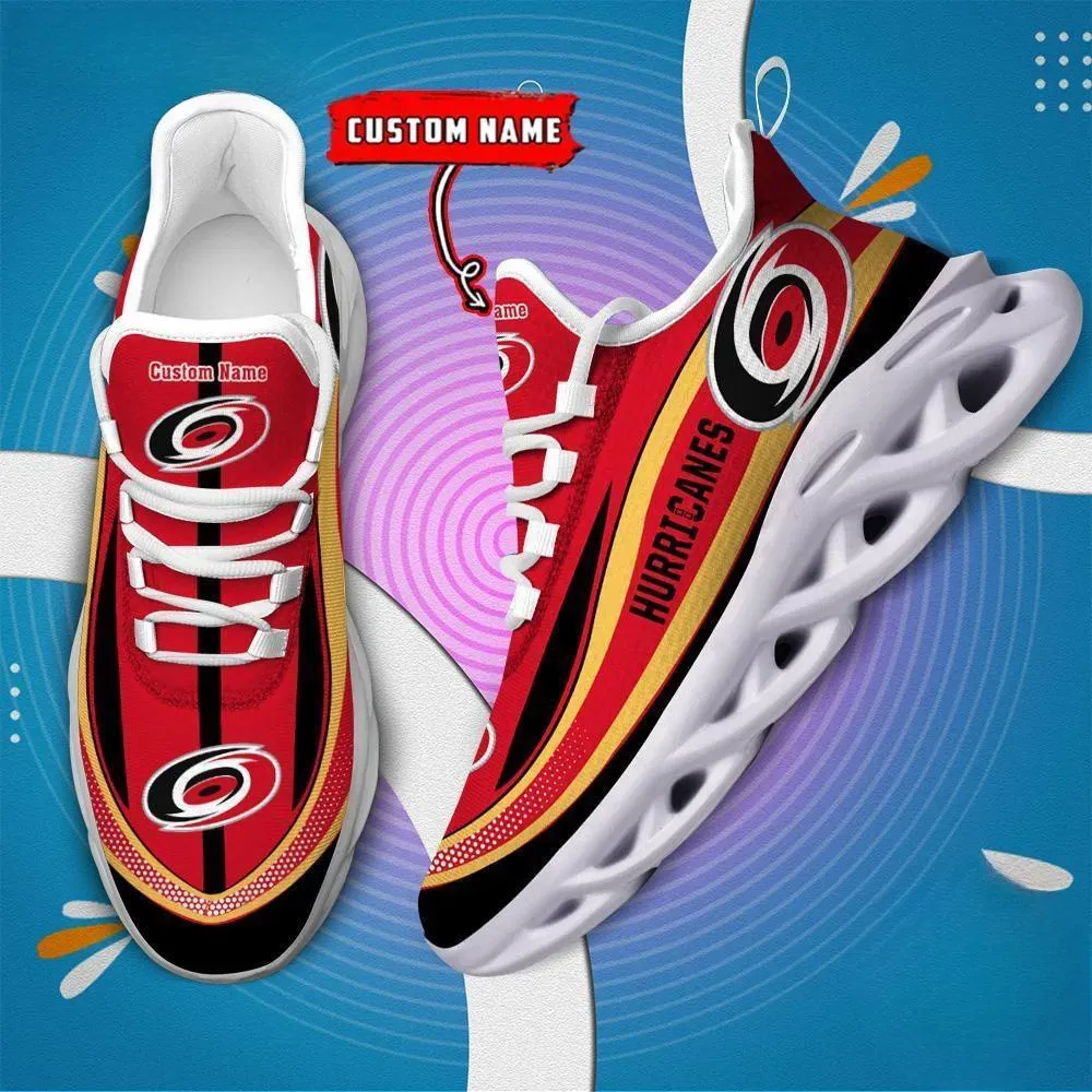 NHL Carolina Hurricanes Clunky Max Soul Shoes with Custom Name, Red and Gold Hockey Fan Sneakers, Game Day Gift for Men and Women, Laced Trainers