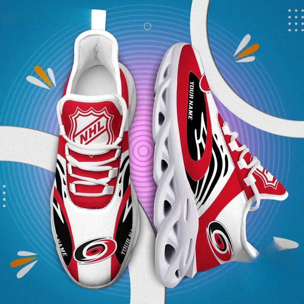 NHL Carolina Hurricanes Personalized Max Soul Shoes, Red and White Hockey Sneakers with Your Name, Fan Gift, Chunky Sole Lace-Up Trainers