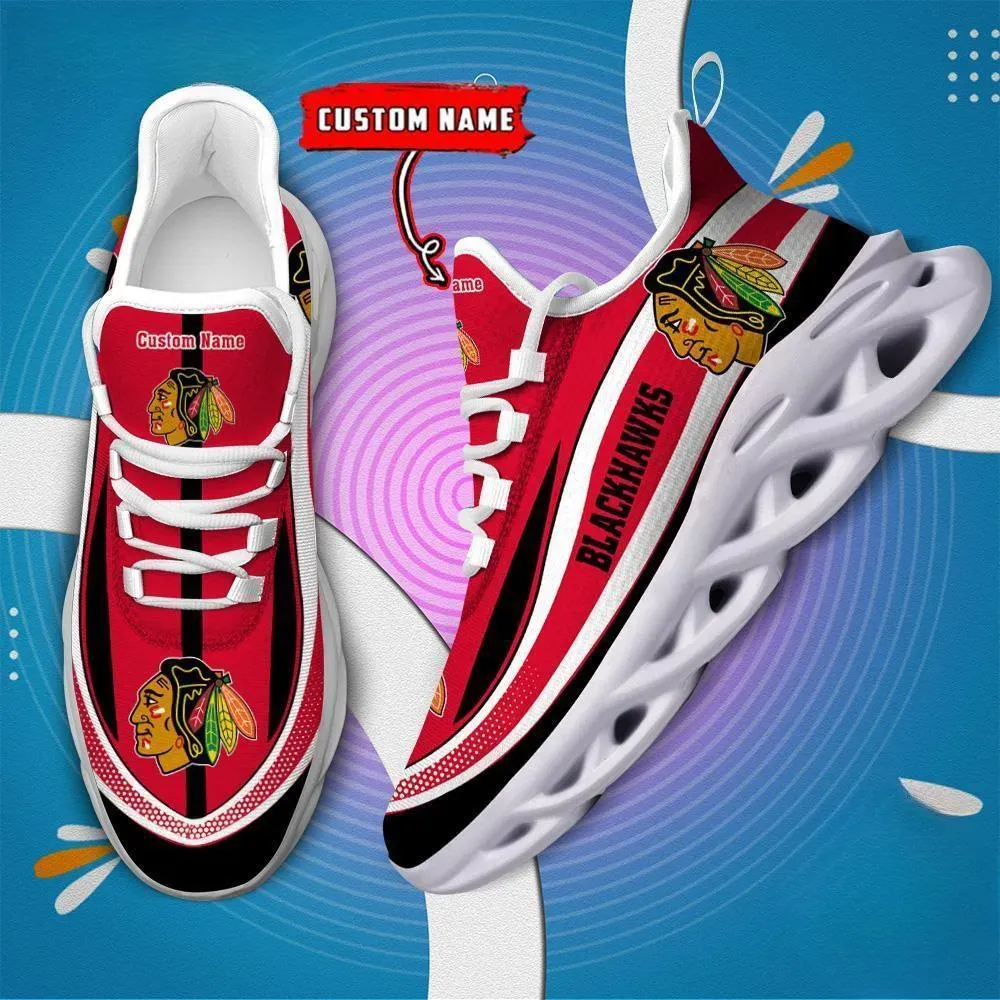 NHL Chicago Blackhawks Clunky Max Soul Shoes with Custom Name, Red Hockey Fan Sneakers, Game Day Gift for Men and Women, Lace-Up Trainers
