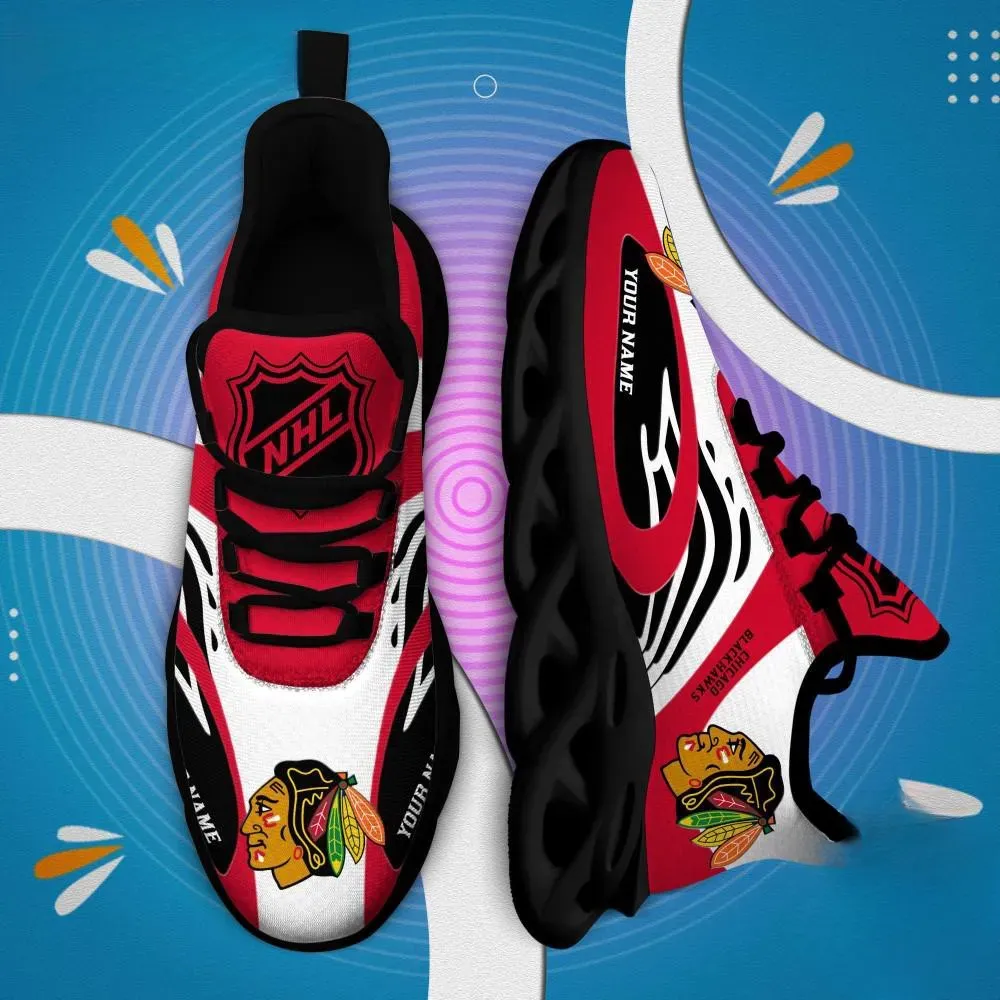 NHL Chicago Blackhawks Personalized Max Soul Shoes, Red and White Hockey Sneakers with Your Name, Fan Gift, Chunky Sole Lace-Up Trainers