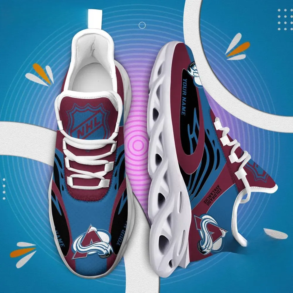 NHL Colorado Avalanche Personalized Max Soul Shoes, Burgundy and Blue Hockey Sneakers with Your Name, Fan Gift, Chunky Sole Lace-Up Trainers