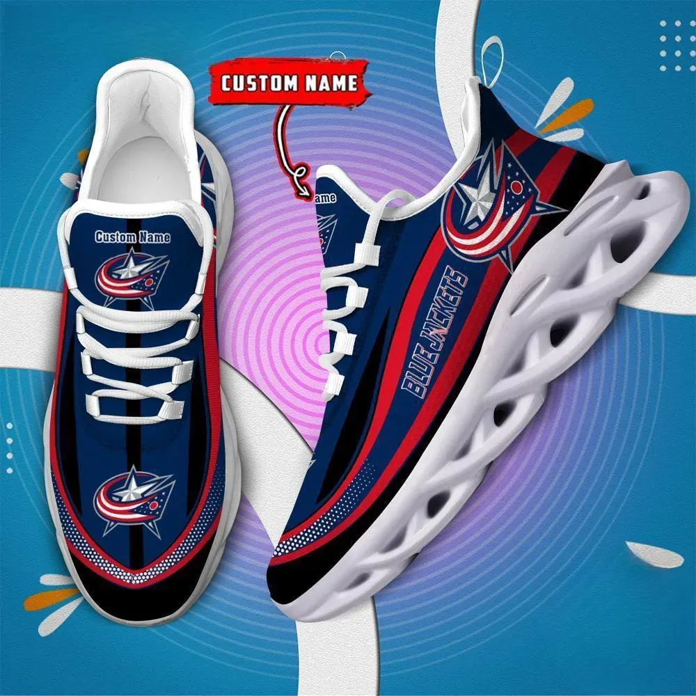 NHL Columbus Blue Jackets Clunky Max Soul Shoes with Custom Name, Navy Hockey Fan Sneakers, Game Day Gift for Men and Women, Lace-Up Trainers