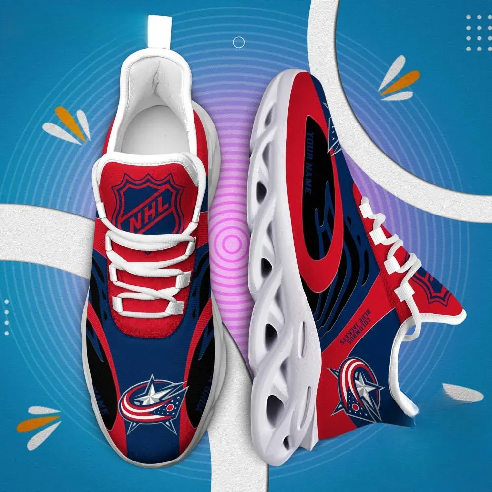 NHL Columbus Blue Jackets Personalized Max Soul Shoes, Red and Navy Hockey Sneakers with Your Name, Fan Gift, Chunky Sole Lace-Up Trainers