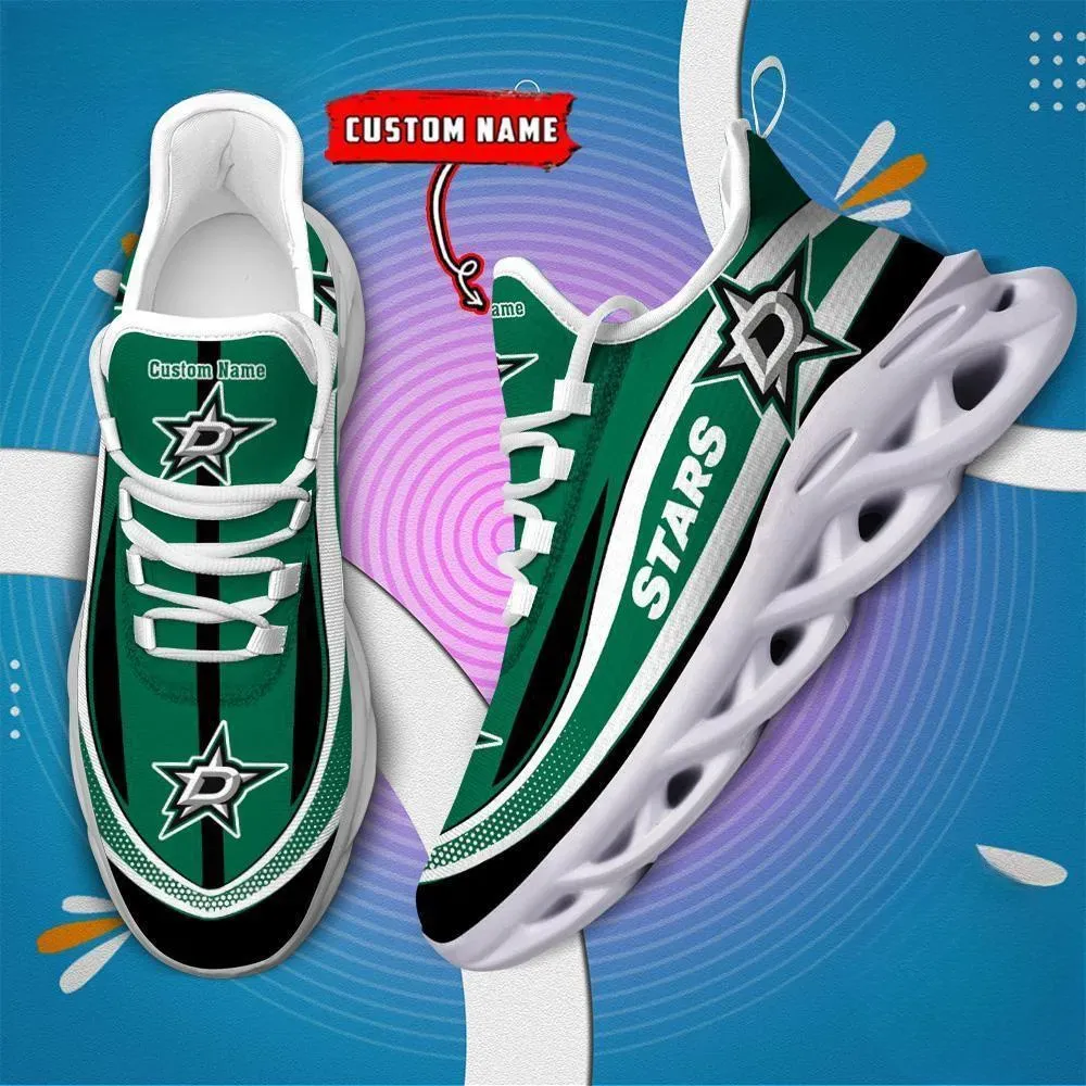 NHL Dallas Stars Clunky Max Soul Shoes with Custom Name, Green Hockey Fan Sneakers, Game Day Gift for Men and Women, Lace-Up Running Trainers