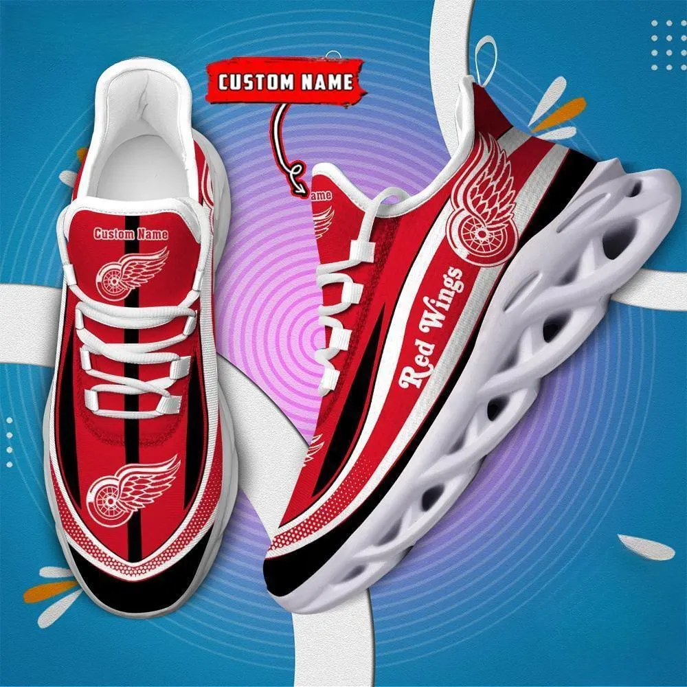 NHL Detroit Red Wings Clunky Max Soul Shoes with Custom Name, Hockey Fan Sneakers for Men and Women, Game Day Gift, Lace-Up Walking Trainers