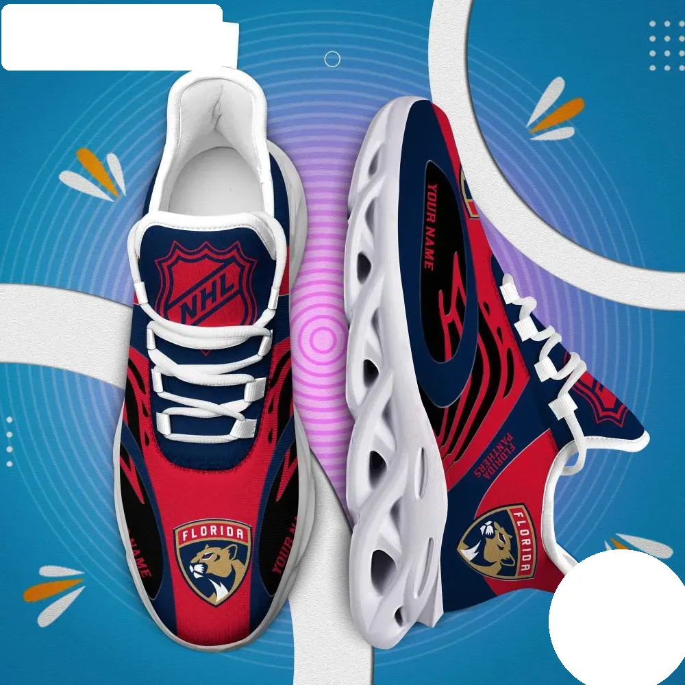 NHL Florida Panthers Personalized Max Soul Shoes, Navy and Red Hockey Sneakers with Your Name, Game Day Fan Gift, Chunky Sole Lace-Up Trainers