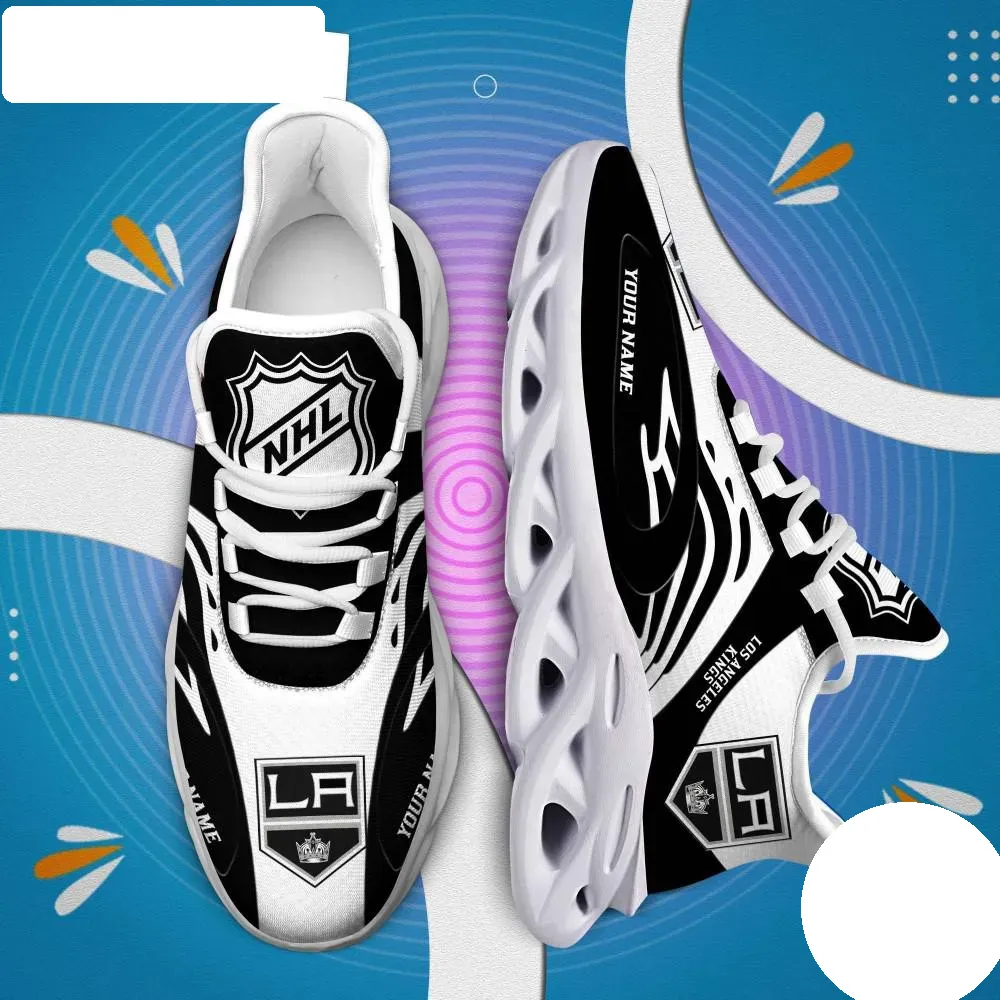 NHL Los Angeles Kings Personalized Max Soul Shoes, Black and White Hockey Sneakers with Your Name, Chunky Sole Trainers, Fan Gift for Men Women