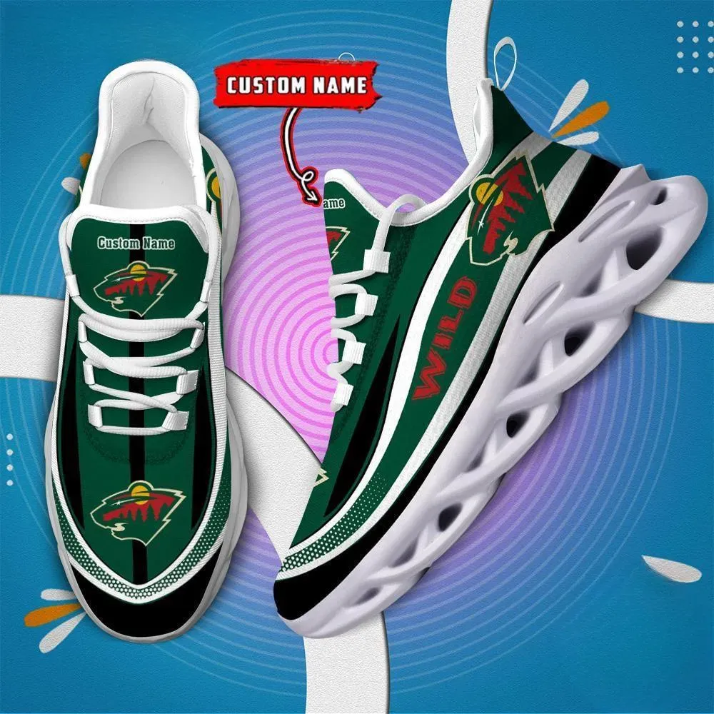 NHL Minnesota Wild Clunky Max Soul Shoes with Custom Name, Forest Green Hockey Sneakers for Men and Women, Game Day Gift, Lace-Up Trainers