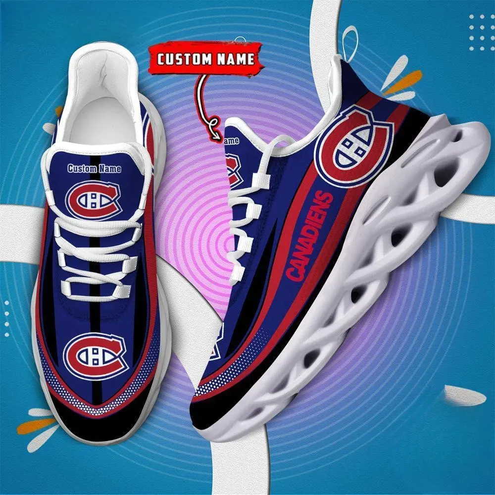 NHL Montreal Canadiens Clunky Max Soul Shoes, Personalized Custom Name Ice Hockey Sneakers, Navy Red Habs Fan Walking Trainers, Gift for Dad
