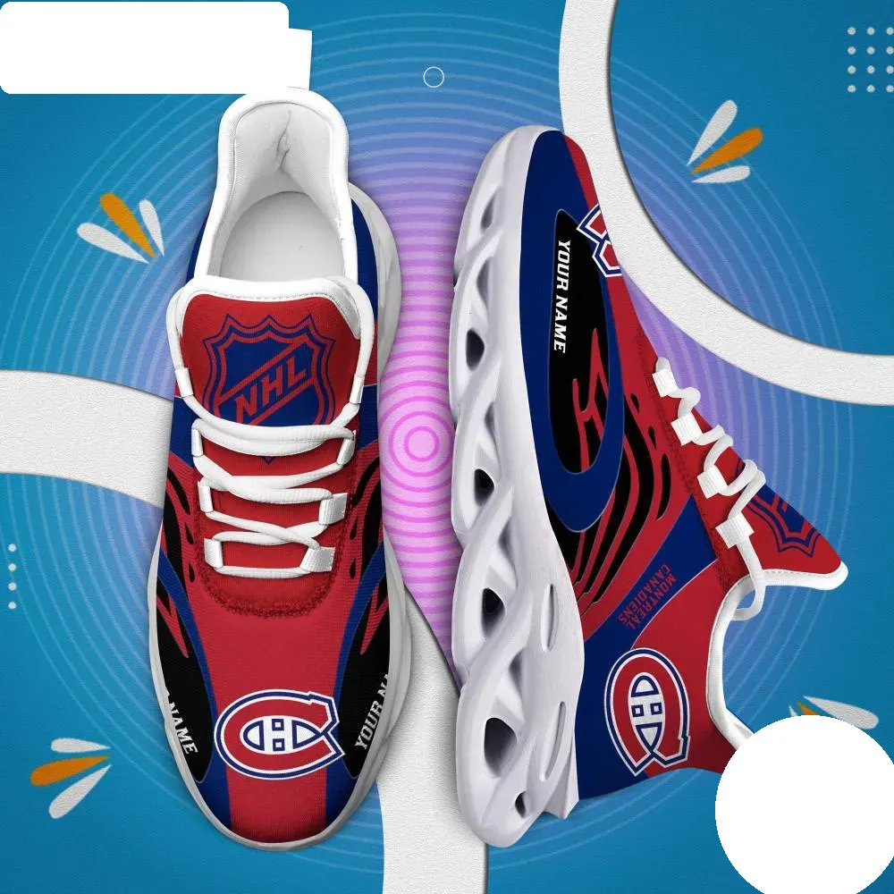 NHL Montreal Canadiens Personalized Max Soul Shoes, Custom Name Ice Hockey Sneakers, Red Navy Habs Fan Walking Trainers, Gift for Dad