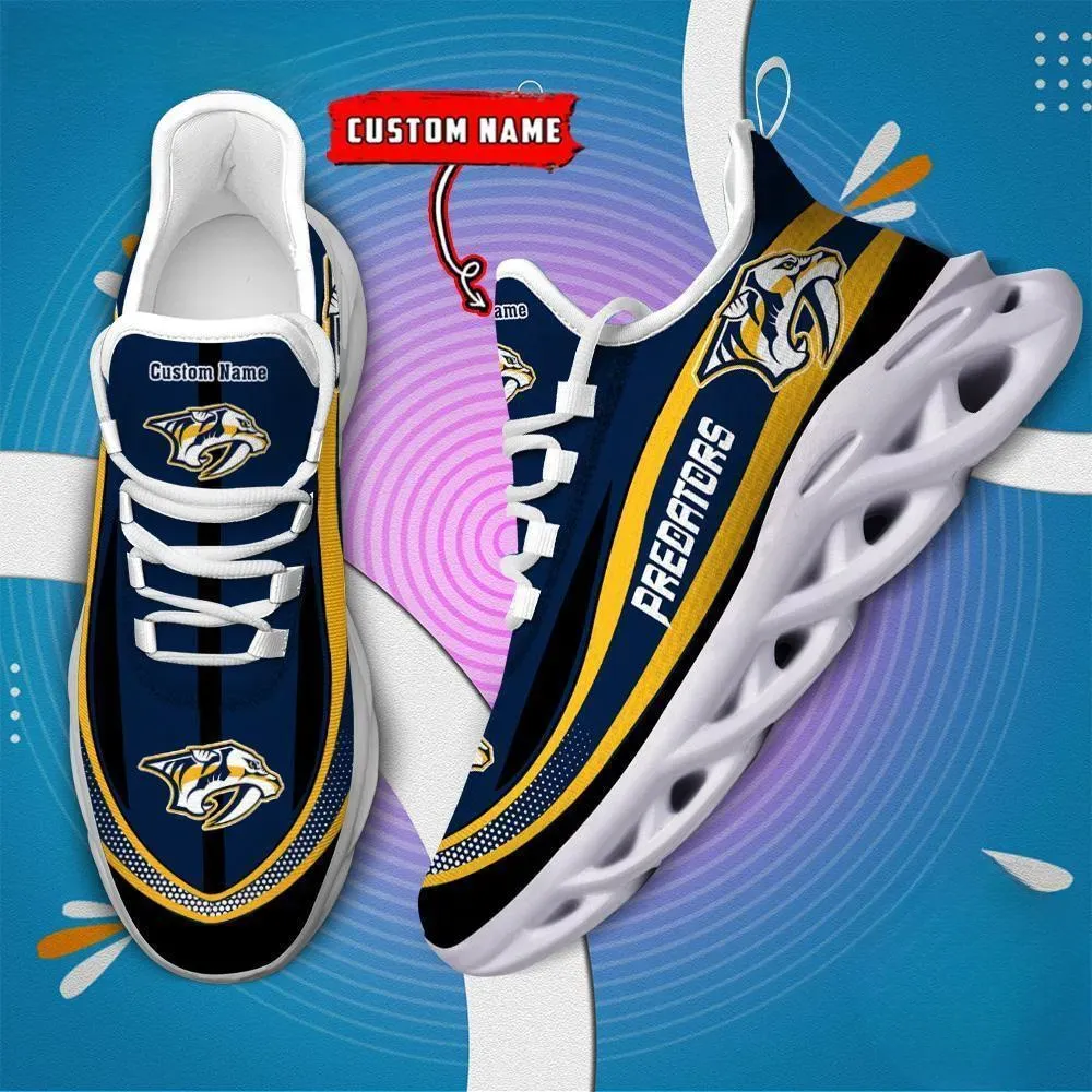 NHL Nashville Predators Chunky Max Soul Shoes with Custom Name, Personalized Hockey Fan Sneakers, Navy and Gold Game Night Gift