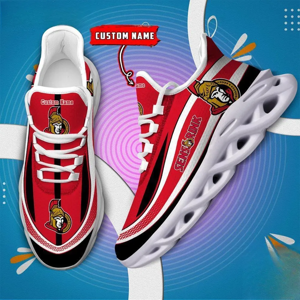 NHL Ottawa Senators Clunky Max Soul Shoes, Personalized Custom Name Ice Hockey Sneakers, Red Chunky Sole Fan Walking Trainers for Men Women