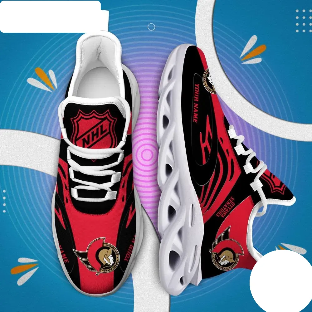 NHL Ottawa Senators Personalized Max Soul Shoes, Custom Name Hockey Sneakers, Red Black Sports Fan Walking Trainers, Gift for Mom