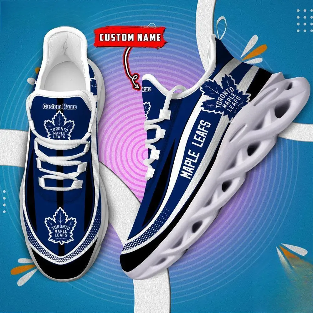 NHL Toronto Maple Leafs Clunky Max Soul Shoes, Personalized Custom Name Ice Hockey Sneakers, Blue White Fan Walking Trainers, Gift for Dad