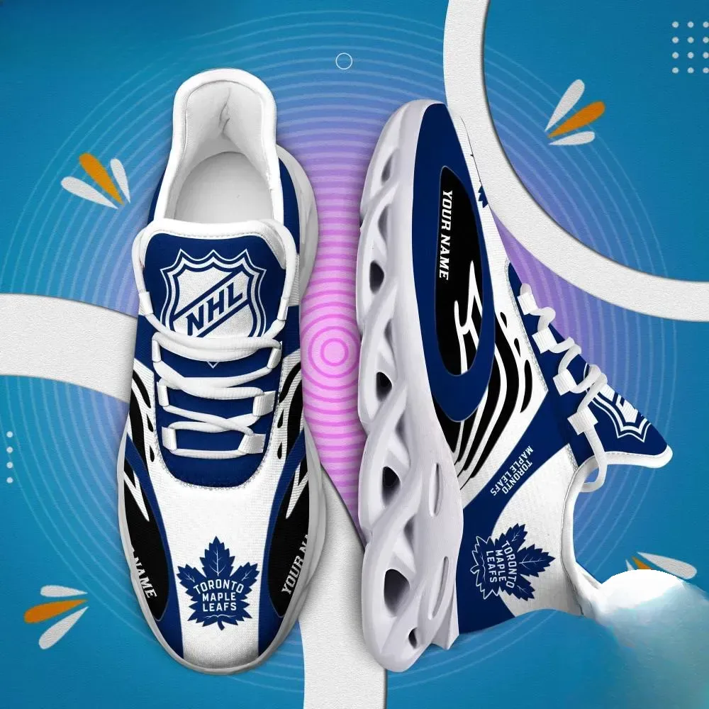 NHL Toronto Maple Leafs Personalized Max Soul Shoes, Custom Name Hockey Fan Sneakers, Blue and White Lace-Up Game Night Gift for Men Women