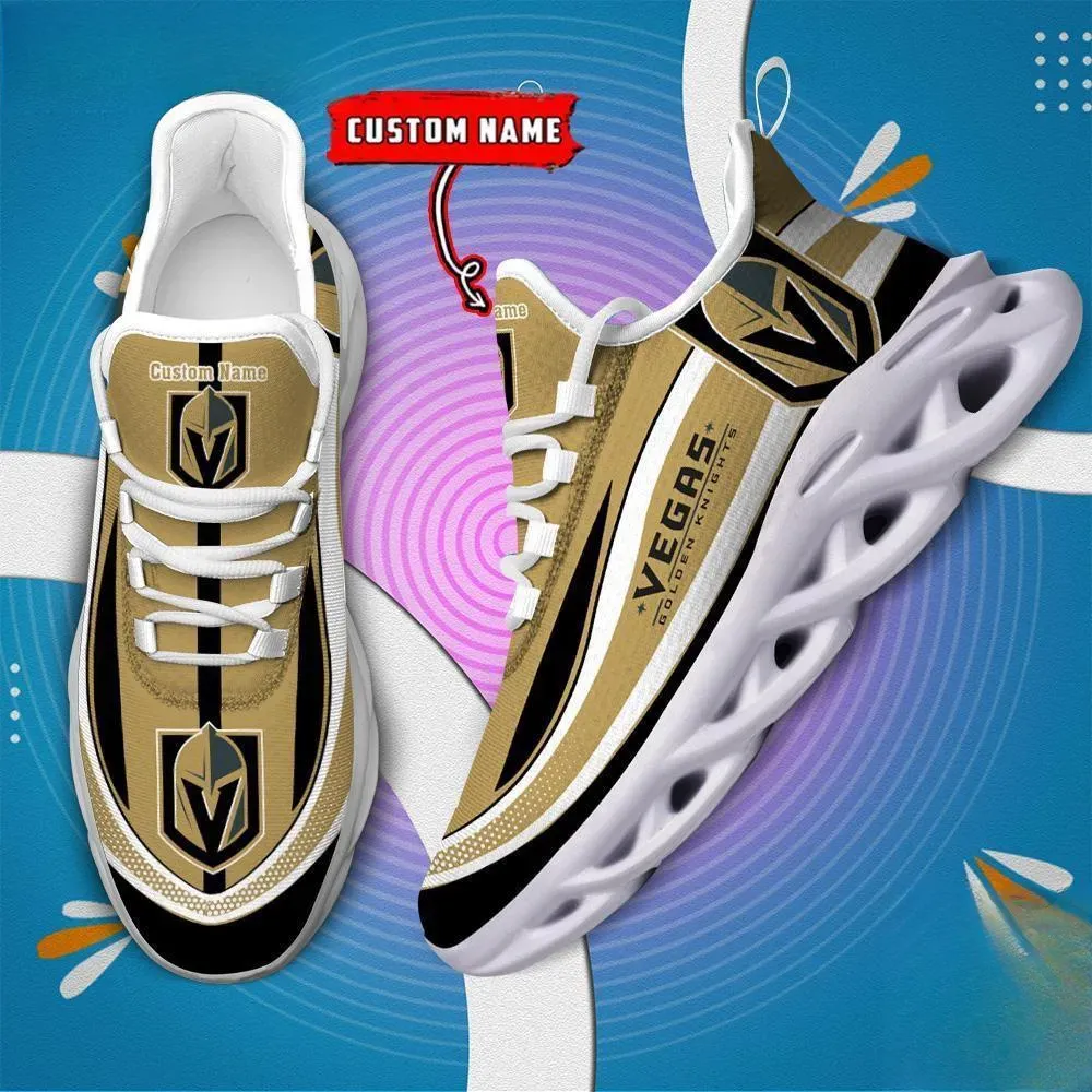 NHL Vegas Golden Knights Clunky Max Soul Shoes, Personalized Custom Name Ice Hockey Sneakers, Gold Black Fan Running Trainers, Game Gift