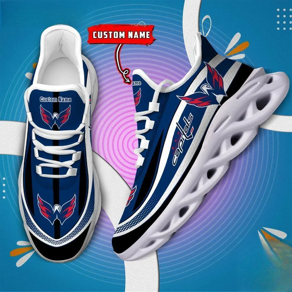 NHL Washington Capitals Clunky Max Soul Shoes, Personalized Custom Name Hockey Sneakers, Navy Red Chunky Sole Fan Trainers for Men Women