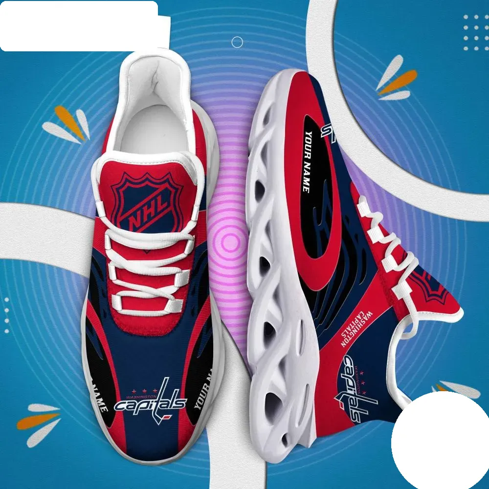 NHL Washington Capitals Personalized Max Soul Shoes, Custom Name Ice Hockey Sneakers, Red Navy Sports Fan Walking Trainers, Gift for Dad