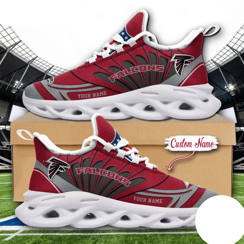 NFL Atlanta Falcons Max Soul Shoes Custom Name, Personalized Football Sneakers, Red Sports Lace-Up Trainers, Game Day Gift for Him