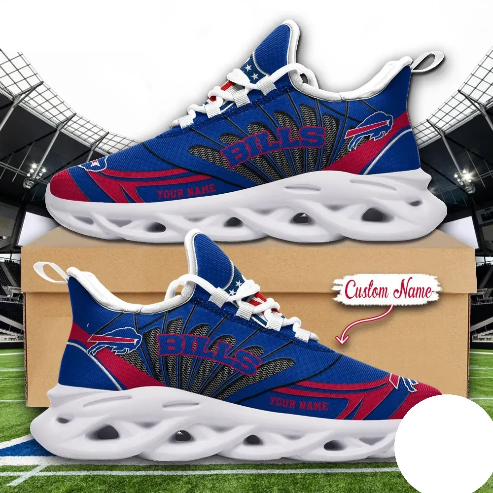 NFL Buffalo Bills Max Soul Shoes Custom Name, Personalized Football Fan Sneakers, Royal Blue Sports Running Trainers, Game Day Gift