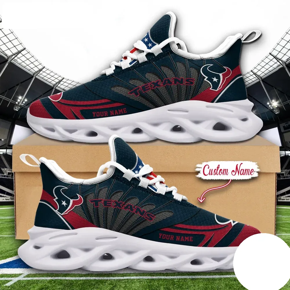NFL Houston Texans Max Soul Shoes, Custom Name Football Sneakers, Personalized Sports Fan Gift, Navy and Battle Red Game Day Footwear
