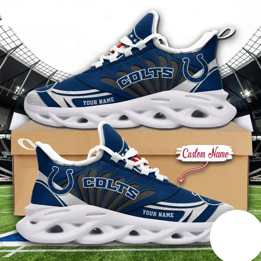 NFL Indianapolis Colts Max Soul Shoes, Custom Name Football Sneakers, Personalized Sports Fan Gift, Royal Blue and White Game Day Footwear