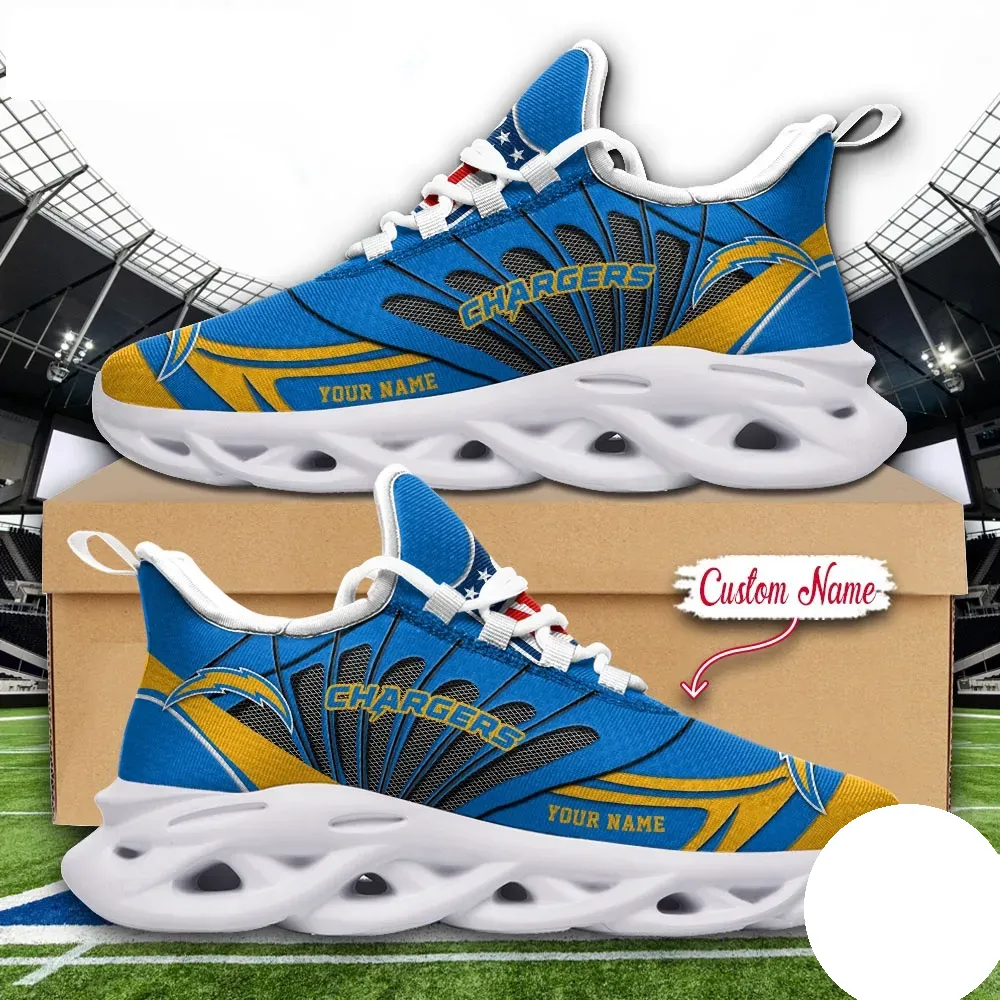 NFL Los Angeles Chargers Max Soul Shoes, Custom Name Football Sneakers, Personalized Bolts Sports Gift, Powder Blue Game Day Footwear