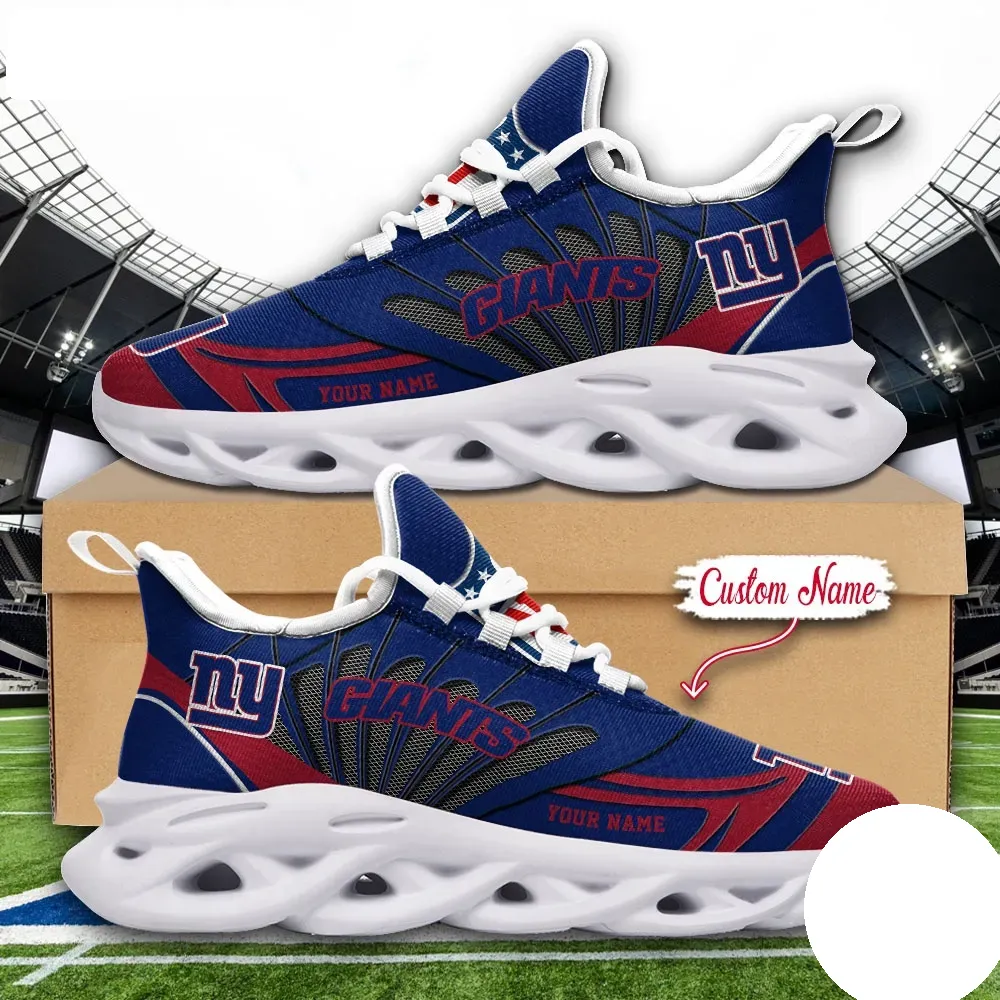 NFL New York Giants Max Soul Shoes, Custom Name Football Sneakers, Personalized Big Blue Sports Gift, Royal and Red Game Day Footwear