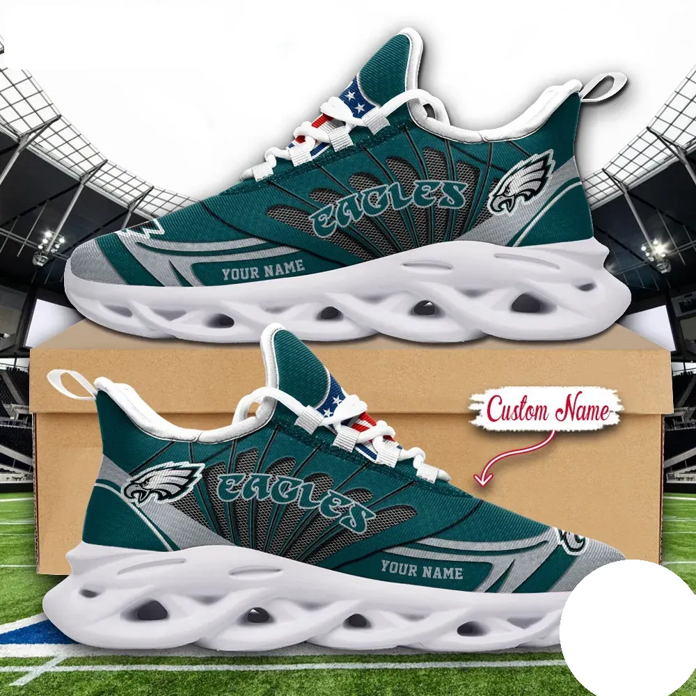 NFL Philadelphia Eagles Max Soul Shoes, Custom Name Football Sneakers, Personalized Sports Fan Gift, Midnight Green Game Day Footwear