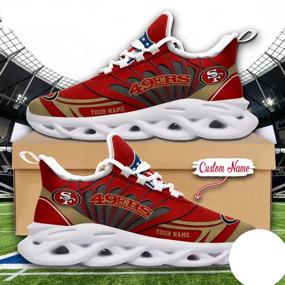 NFL San Francisco 49ers Max Soul Shoes, Custom Name Football Sneakers, Personalized Niners Sports Gift, Red and Gold Game Day Footwear