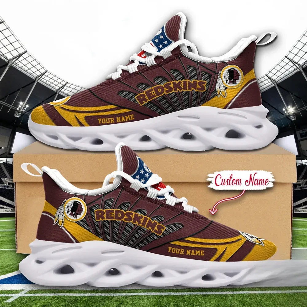 NFL Washington Redskins Custom Name Max Soul Shoes, Personalized Burgundy and Gold Football Sneakers, Washington Fan Running Shoes