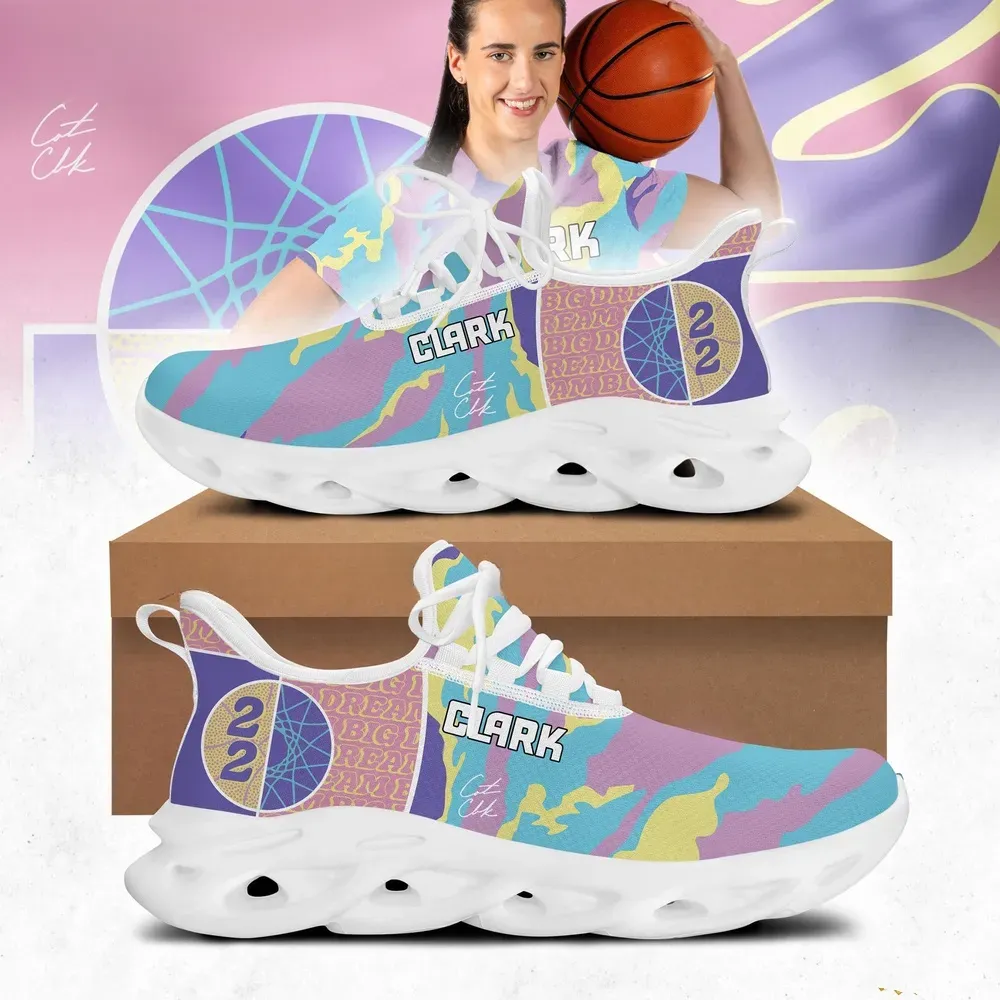 Caitlin Clark's Dream Big Max Soul Shoes, Number 22 Pastel Camo Sneakers, Women's Basketball Fan Gift for Game Day and Everyday Walks
