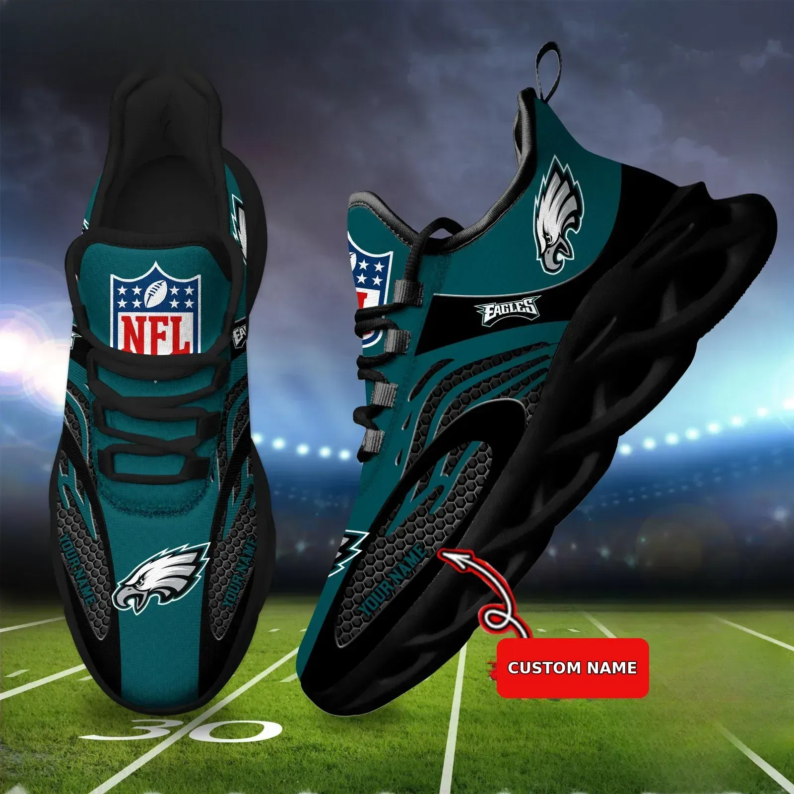 Personalized NFL Philadelphia Eagles Football Logo Max Soul Shoes, Custom Name Football Fan Running Shoes, Game Day Sneakers