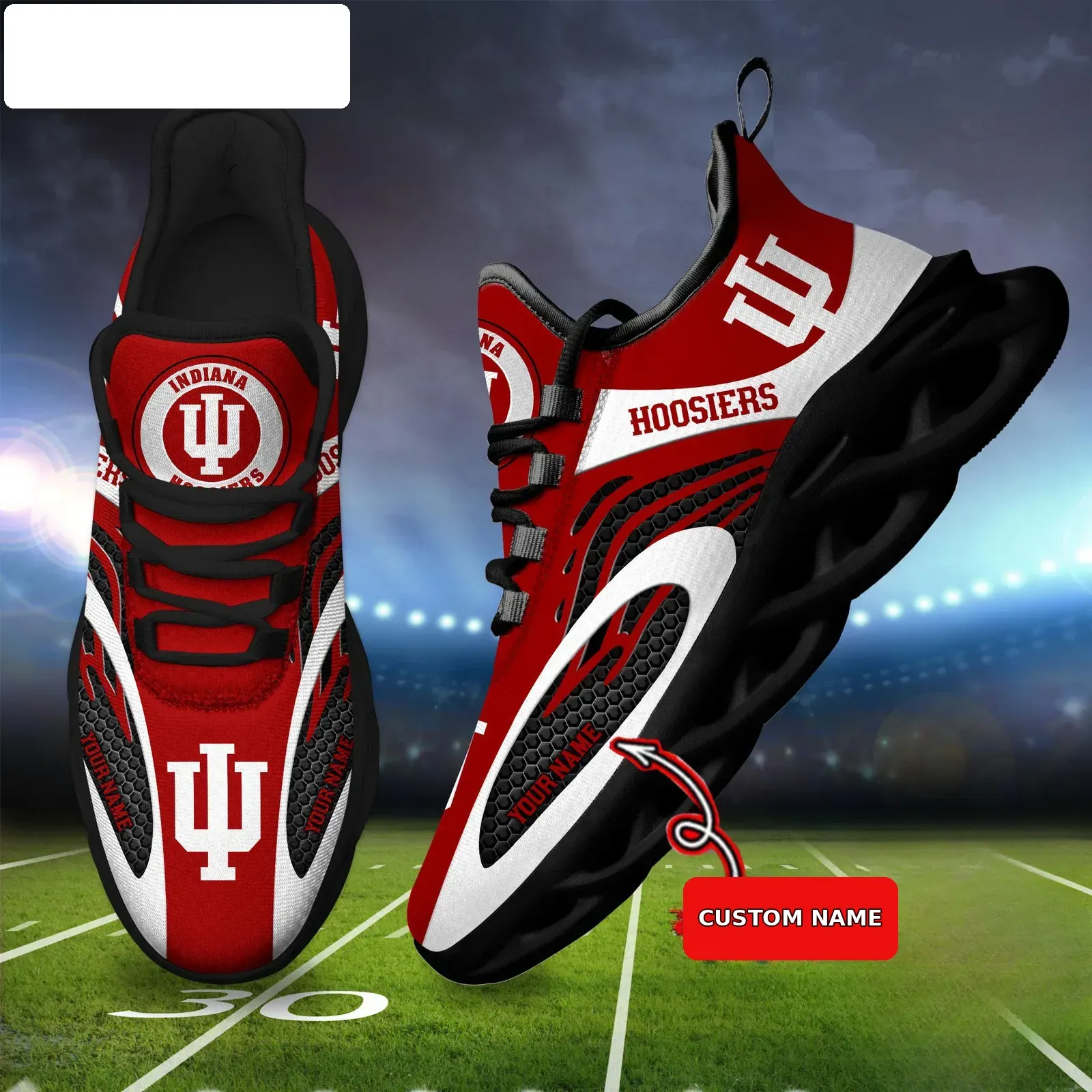 NCAA Indiana Hoosiers Personalized Max Soul Shoes, Custom Name Crimson and Cream Sneakers, Bloomington College Fan Gift Idea