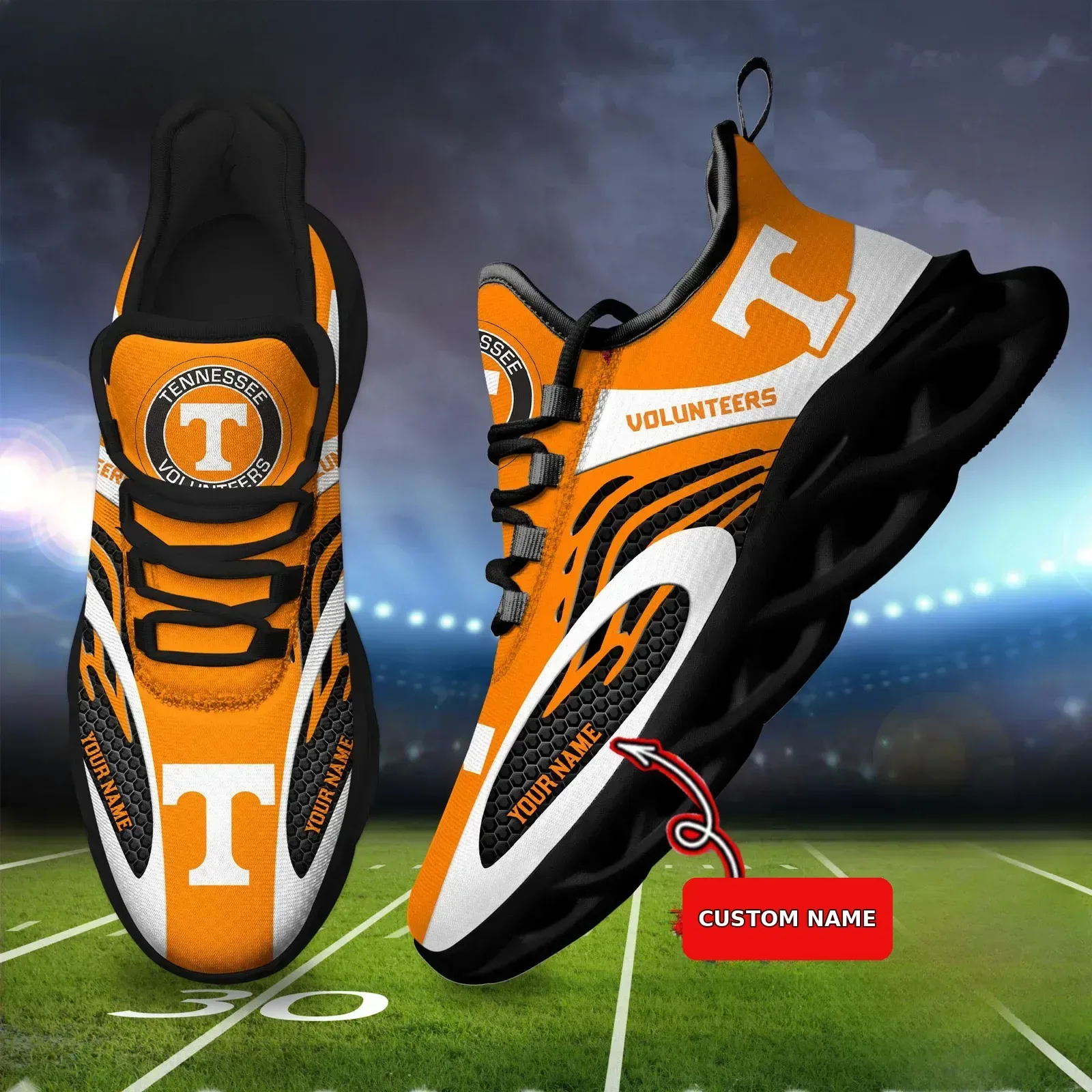 Personalized NCAA Tennessee Volunteers Max Soul Shoes, Custom Name College Football Fan Sneakers, Vols Game Day Running Shoes