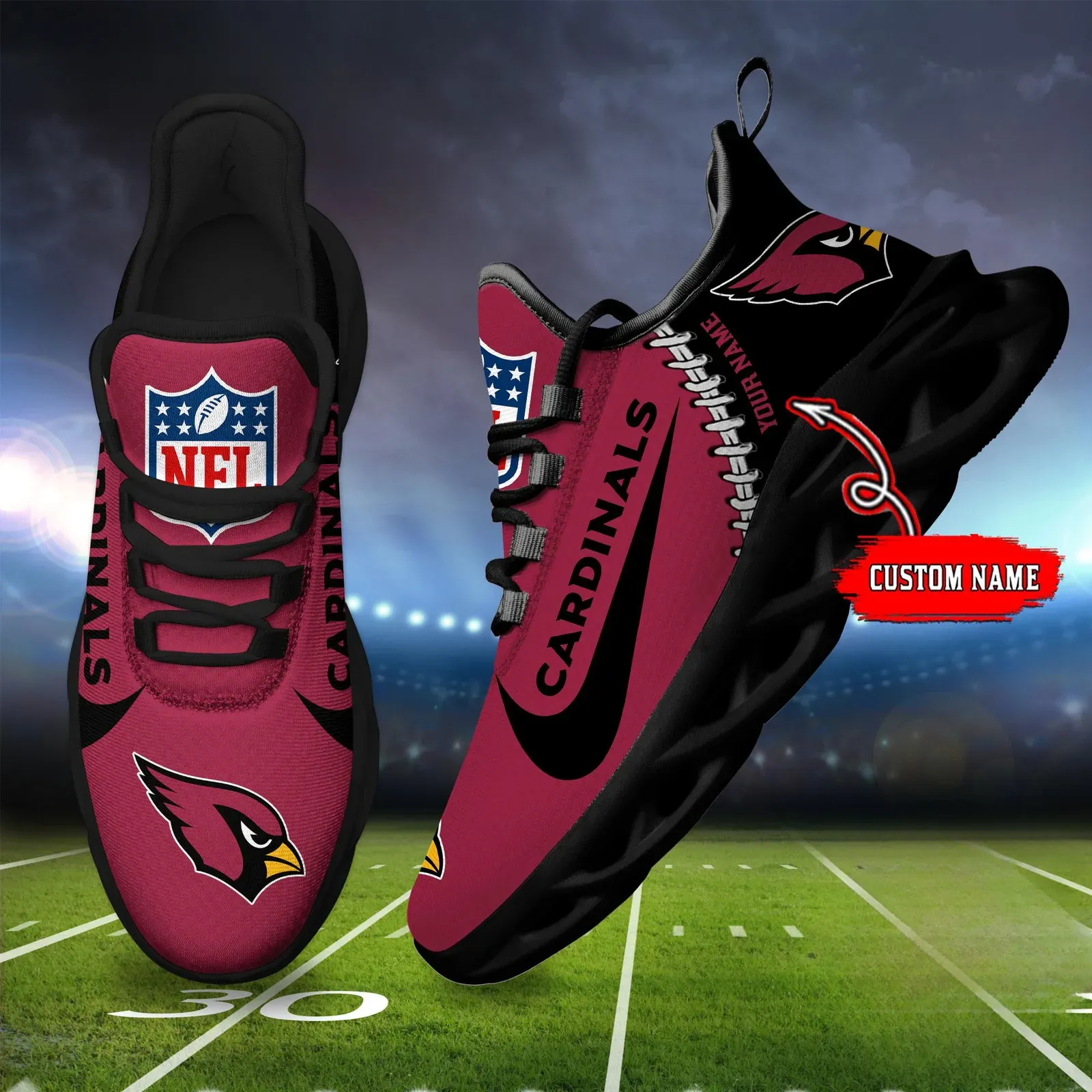 NFL Arizona Cardinals Football New Season Sneaker Max Soul Shoes, Personalized Name Athletic Trainers, Desert Game Day Gift for Dad or Mom