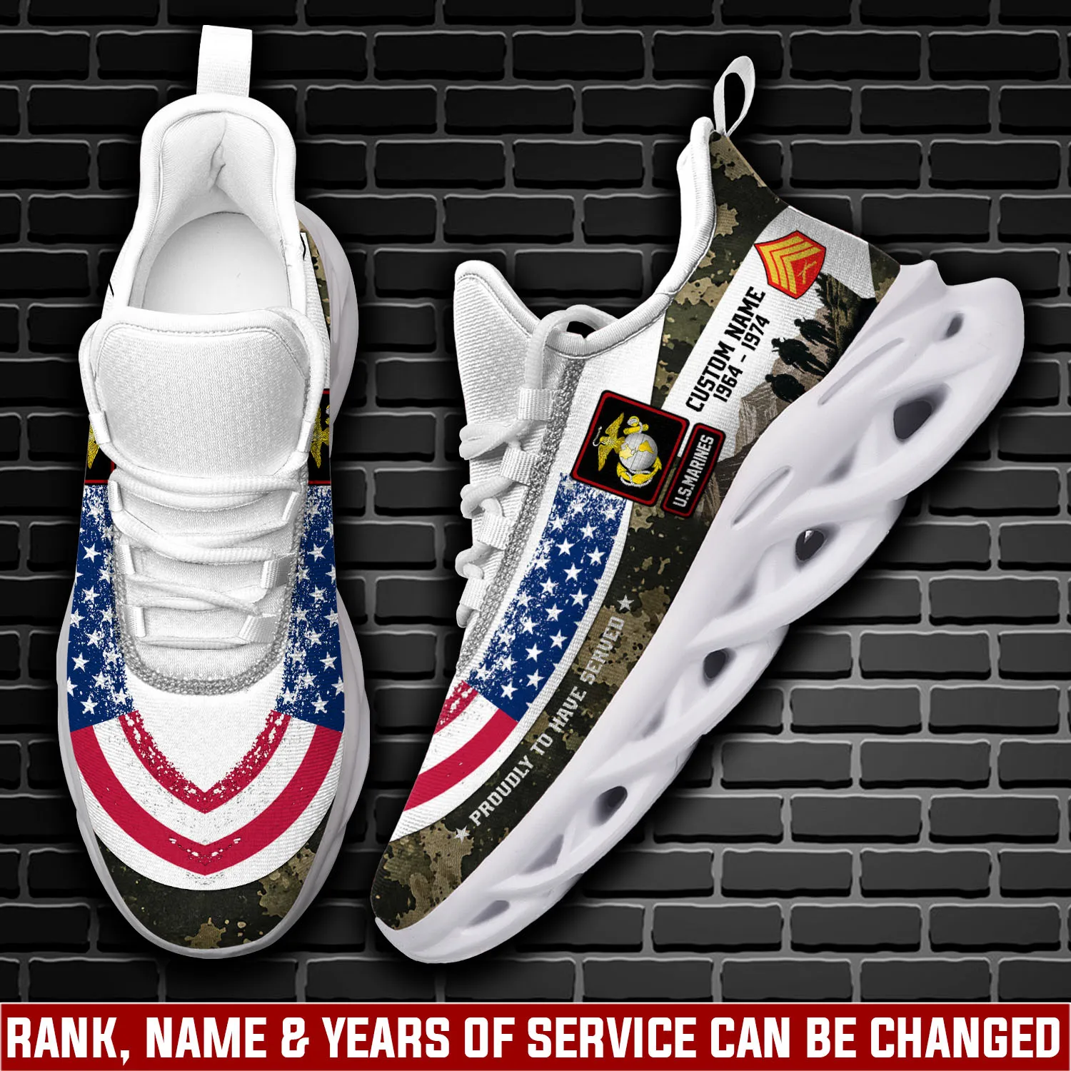 US Marine Corps Freedom Isn't Free Personalized Max Soul Shoes, Custom Name, Rank and Years of Service, Veteran Flag Sneakers Gift