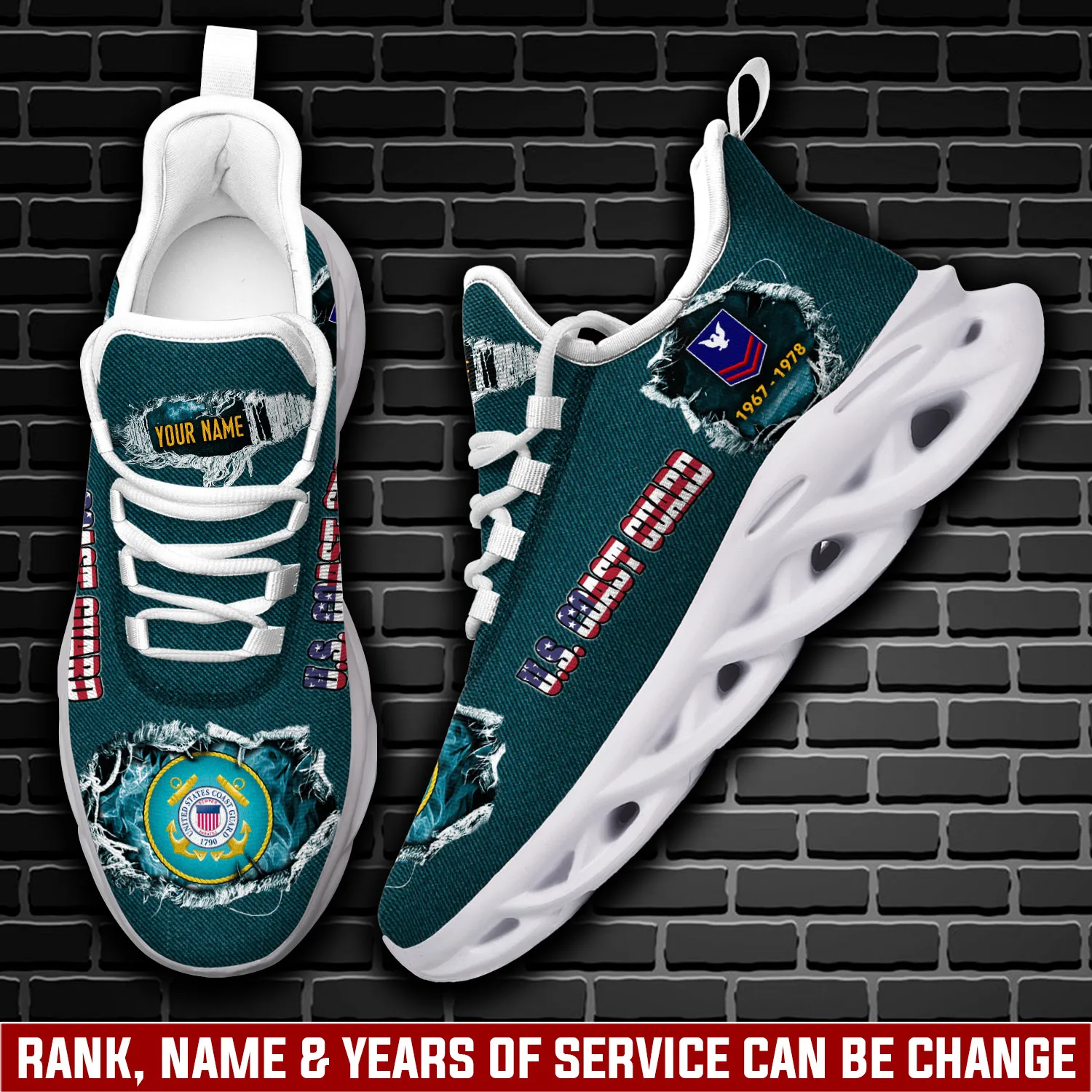 US Coast Guard All Gave Some, Some Gave All Personalized Max Soul Shoes, Custom Name Rank and Years of Service, Veteran Sneakers