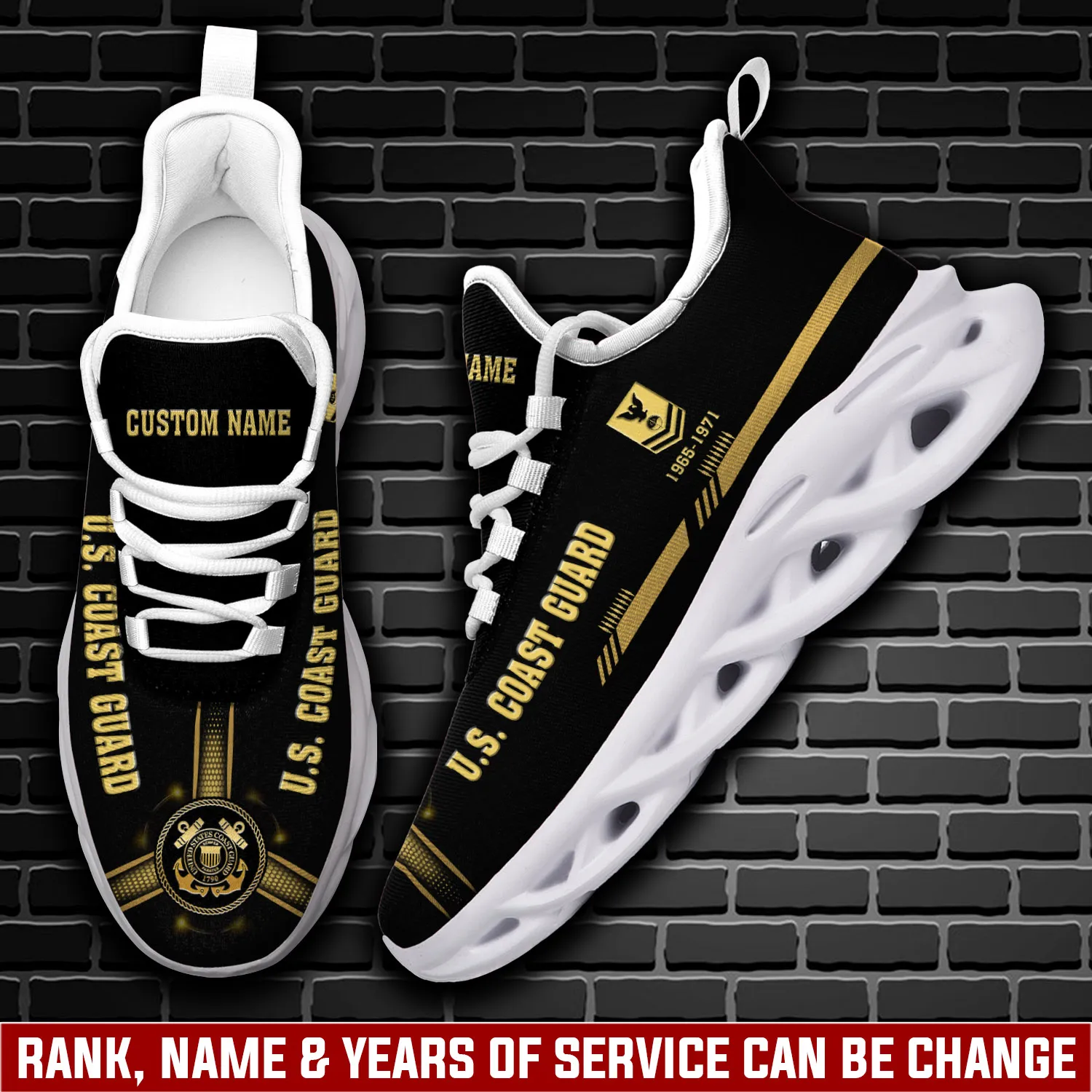 US Coast Guard Land Of The Free Because Of The Brave Personalized Max Soul Shoes, Custom Name and Years of Service, Veteran Sneakers