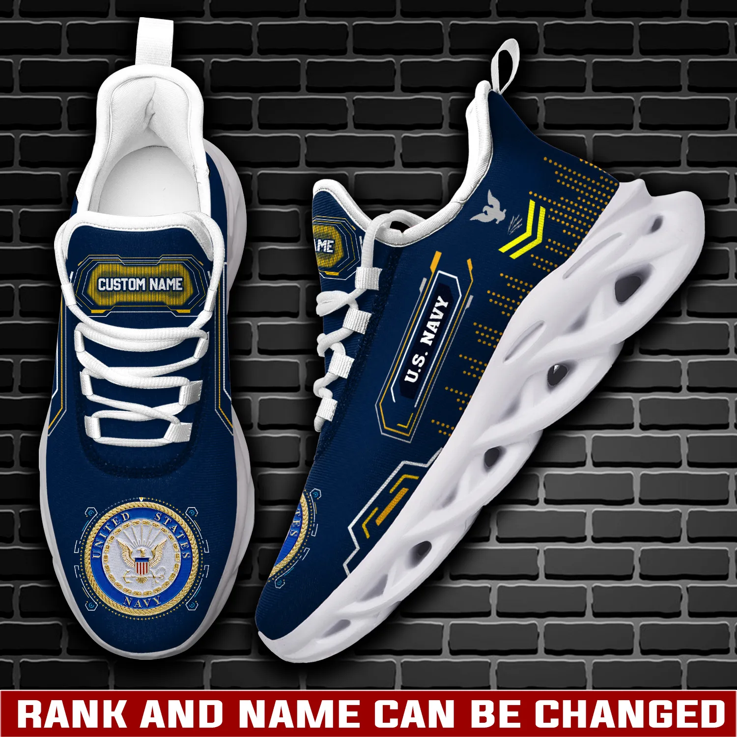 US Navy I Walked The Walk Personalized Max Soul Shoes, Custom Name Rating and Rank, Sailor Veteran Sneakers, Military Gift for Dad