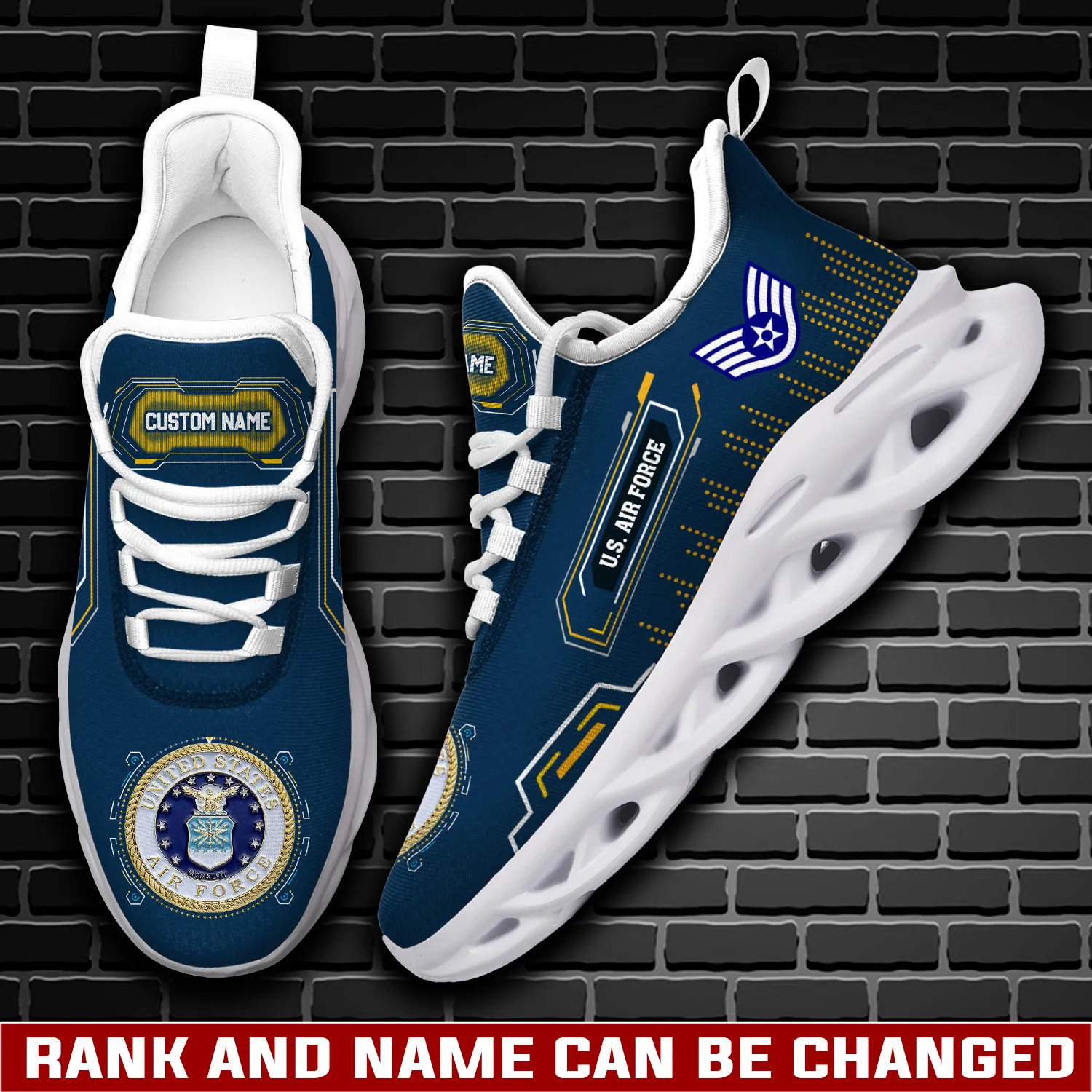 US Air Force E-9 Air Force Command Chief Master Sergeant Personalized Max Soul Shoes, Custom Name Veteran Sneakers, Military Gift