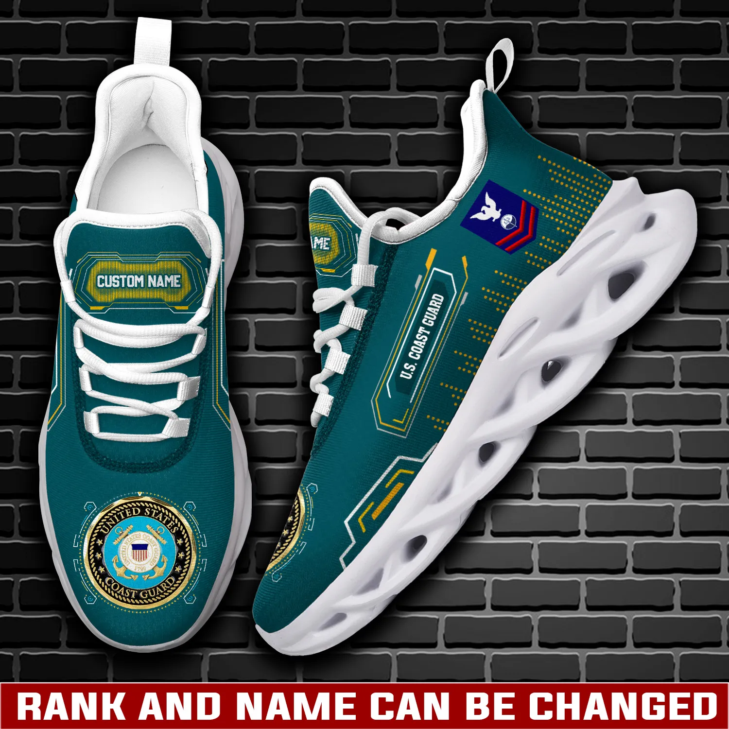 US Coast Guard Remember Honor Respect Personalized Max Soul Shoes, Custom Name Rating and Rank, Veteran Sneakers, Coast Guard Gift