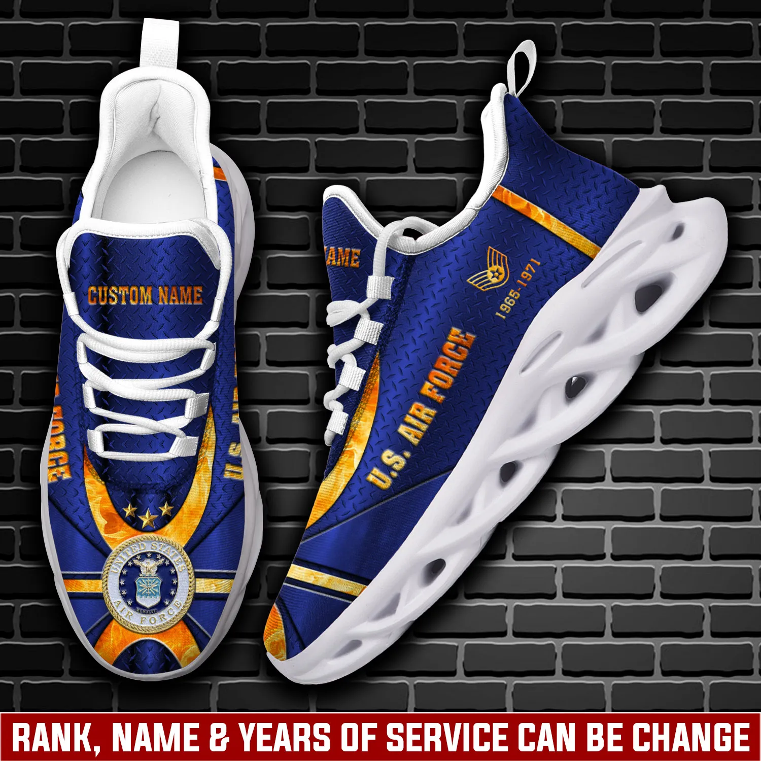 US Air Force O-5 Air Force Lieutenant Colonel Personalized Max Soul Shoes, Custom Name Blue Veteran Sneakers, Military Gift for Dad