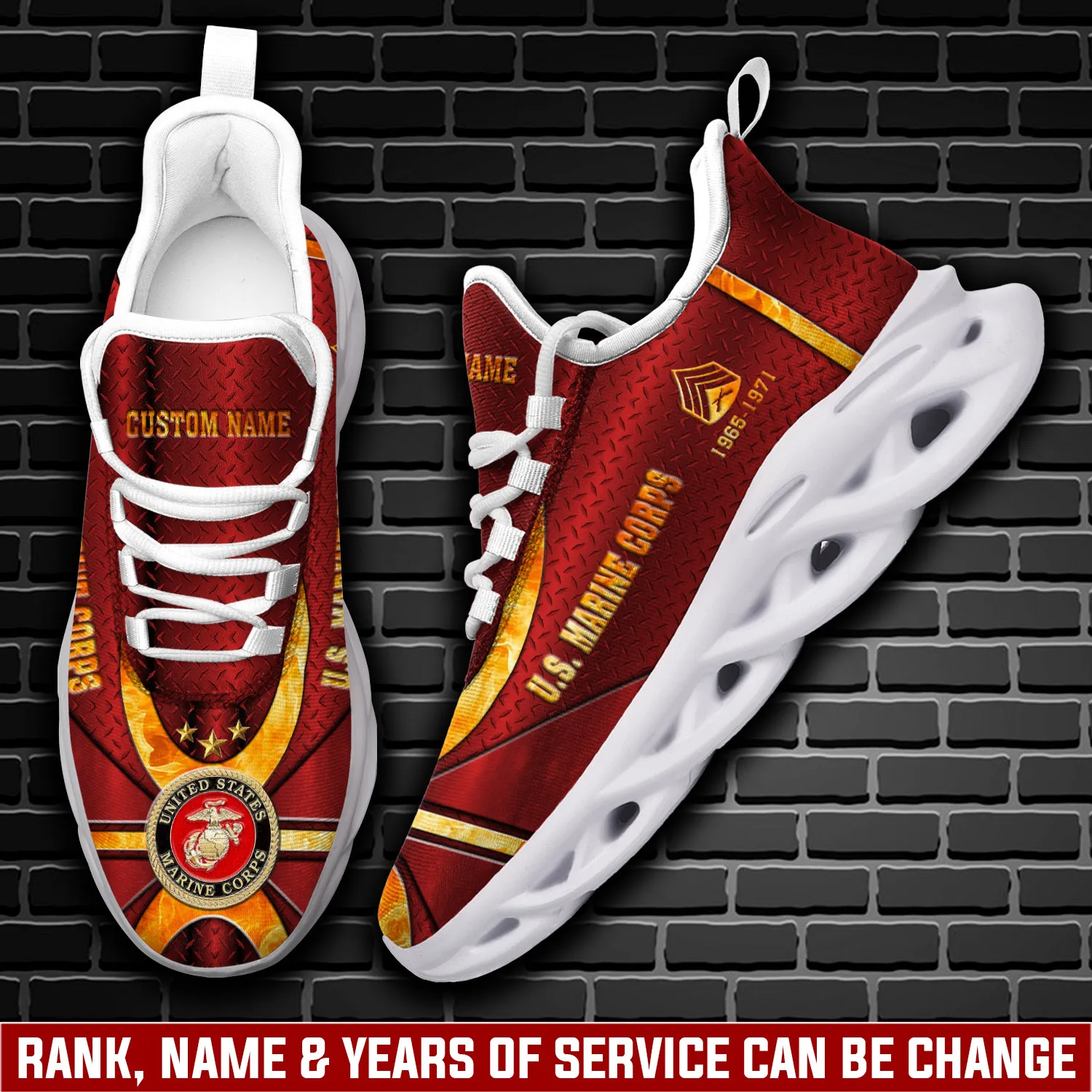 US Marine Corps W-3 Marines Chief Warrant Officer 3 Personalized Max Soul Shoes, Custom Name Red Veteran Sneakers, Military Gift