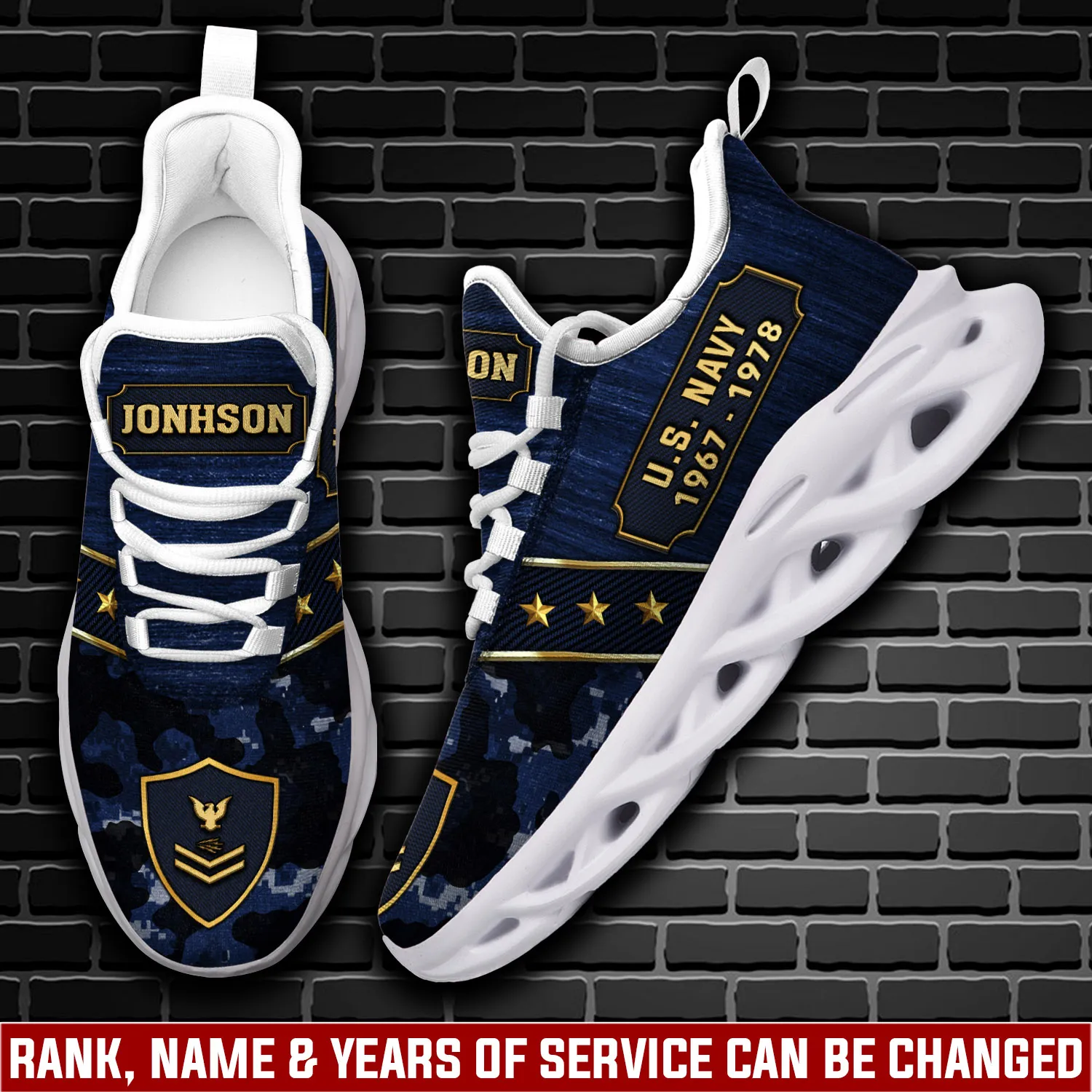 US Navy Always Remember, Never Forget Max Soul Shoes, Personalized Name, Rank and Rating, Camo Veteran Sneakers, Sailor Gift