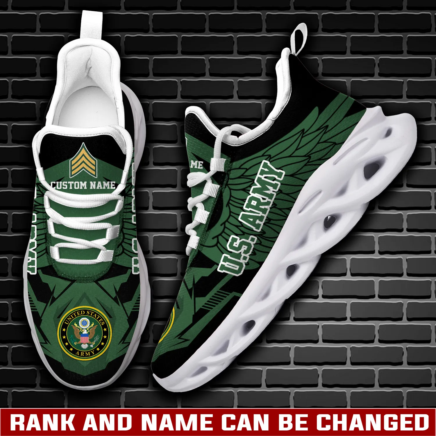 Personalized US Army E-7 Army Sergeant First Class Max Soul Shoes, Custom Name Soldier Sneakers, Army Veteran Gift for Him