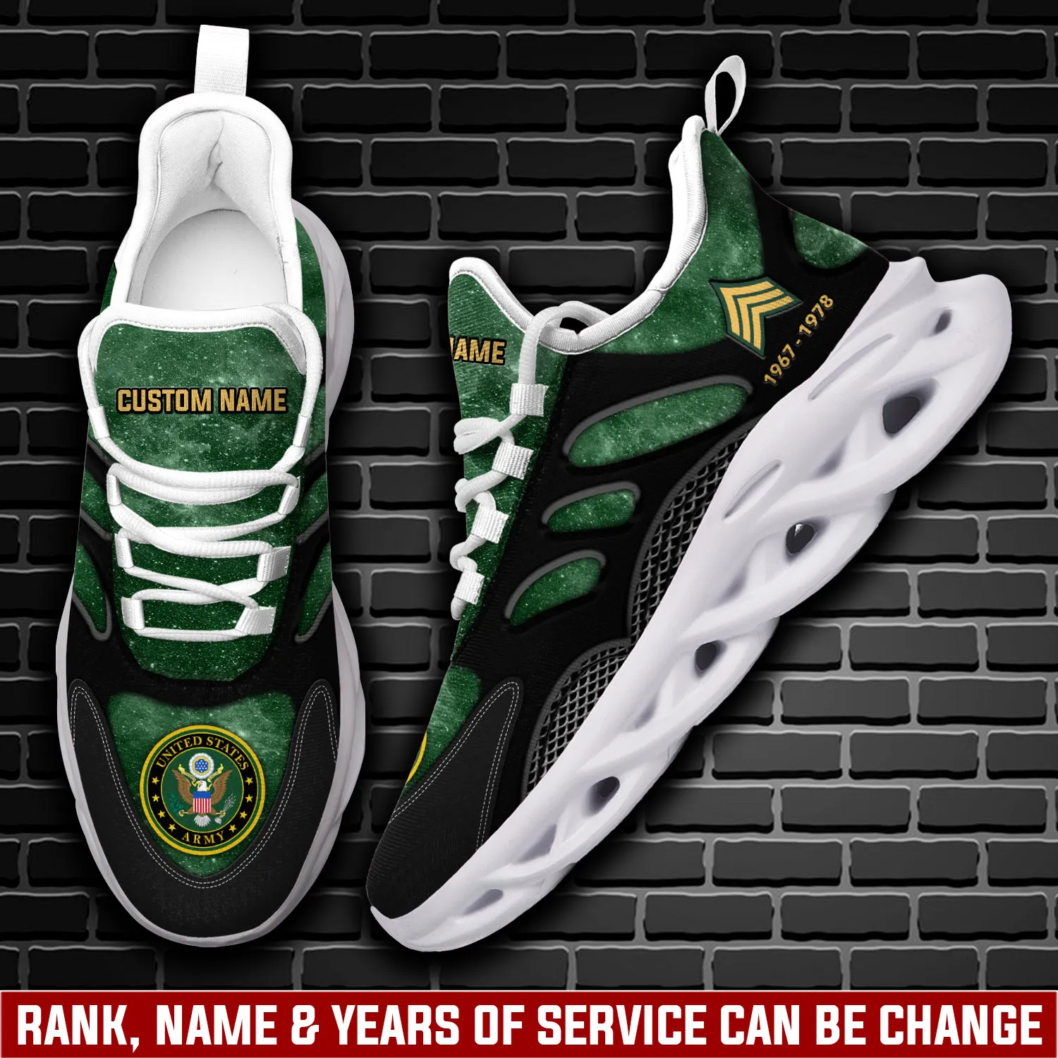 US Army E-6 Staff Sergeant Max Soul Shoes, Personalized Rank, Name and Years of Service, Galaxy Soldier Veteran Sneakers, Military Gift