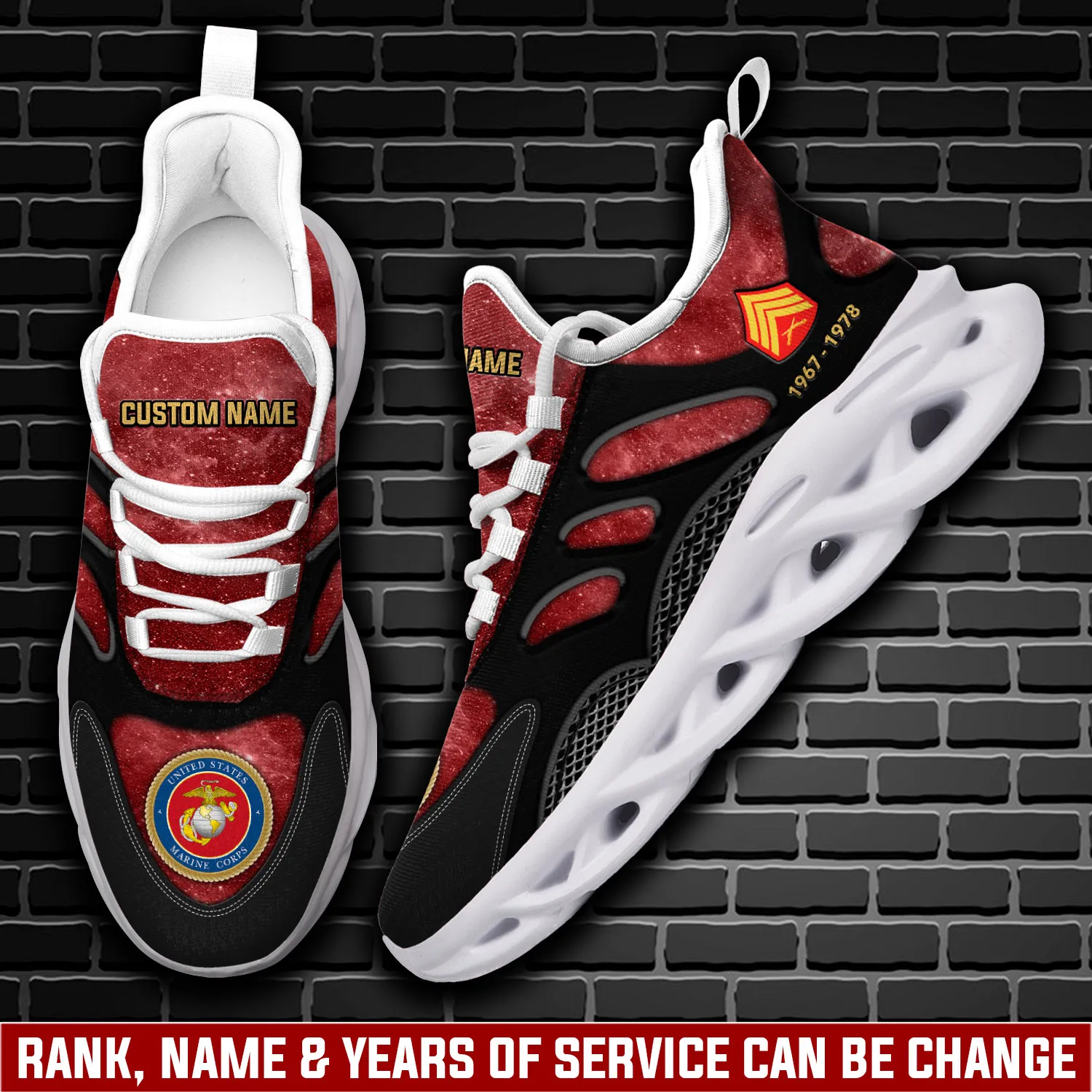 Personalized US Marine Corps E-9 Marines Sergeant Major Max Soul Shoes, Custom Name Veteran Sneakers, Military Gift for Dad