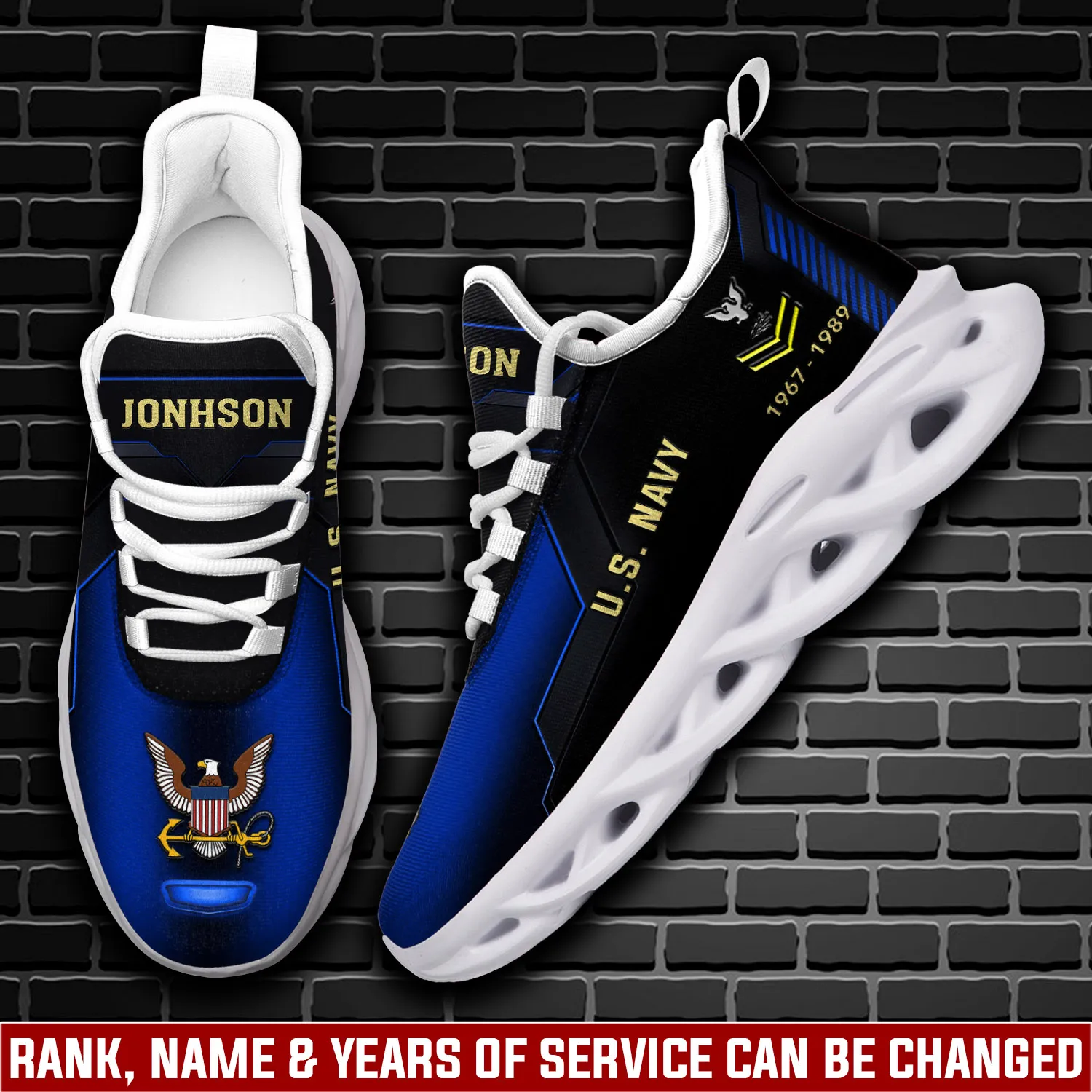 US Navy Thank a Veteran Max Soul Shoes, Personalized Rating, Rank, Name and Years of Service, Sailor Lace-Up Sneakers, Military Gift
