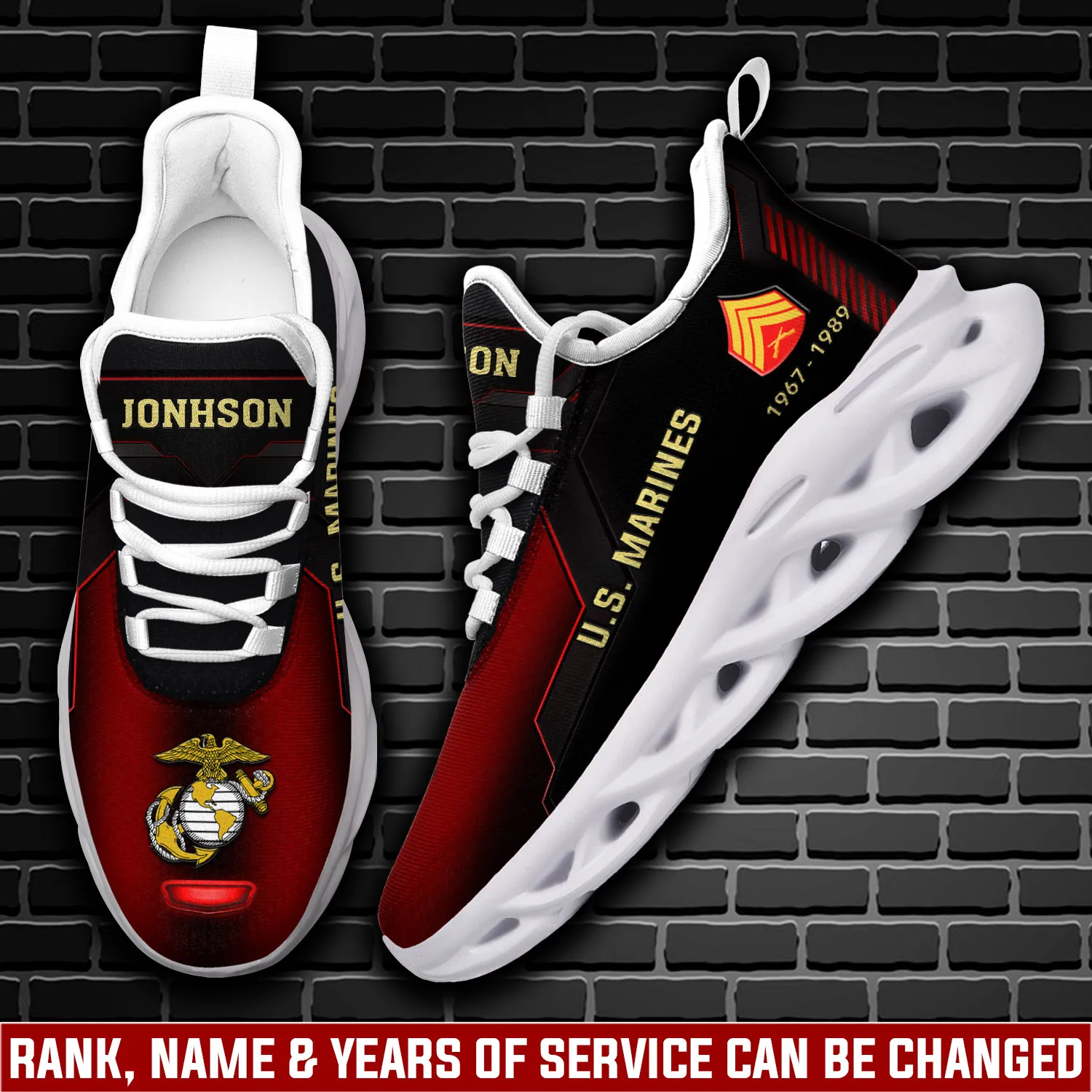 US Marine Corps Thank a Veteran Max Soul Shoes, Personalized Rank, Name and Years of Service, USMC Running Sneakers, Military Gift